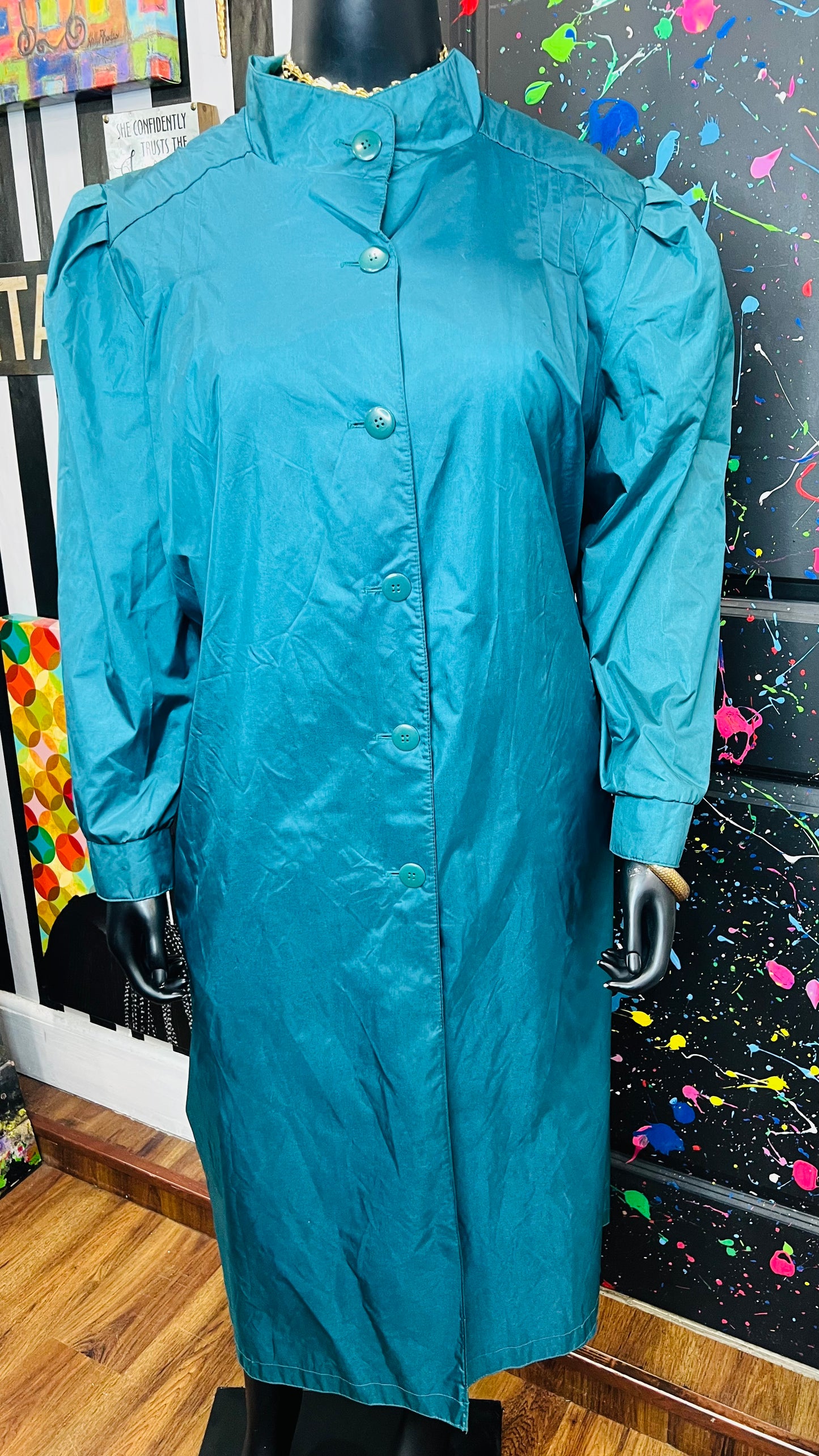 Vintage Teal Trench Coat (24)