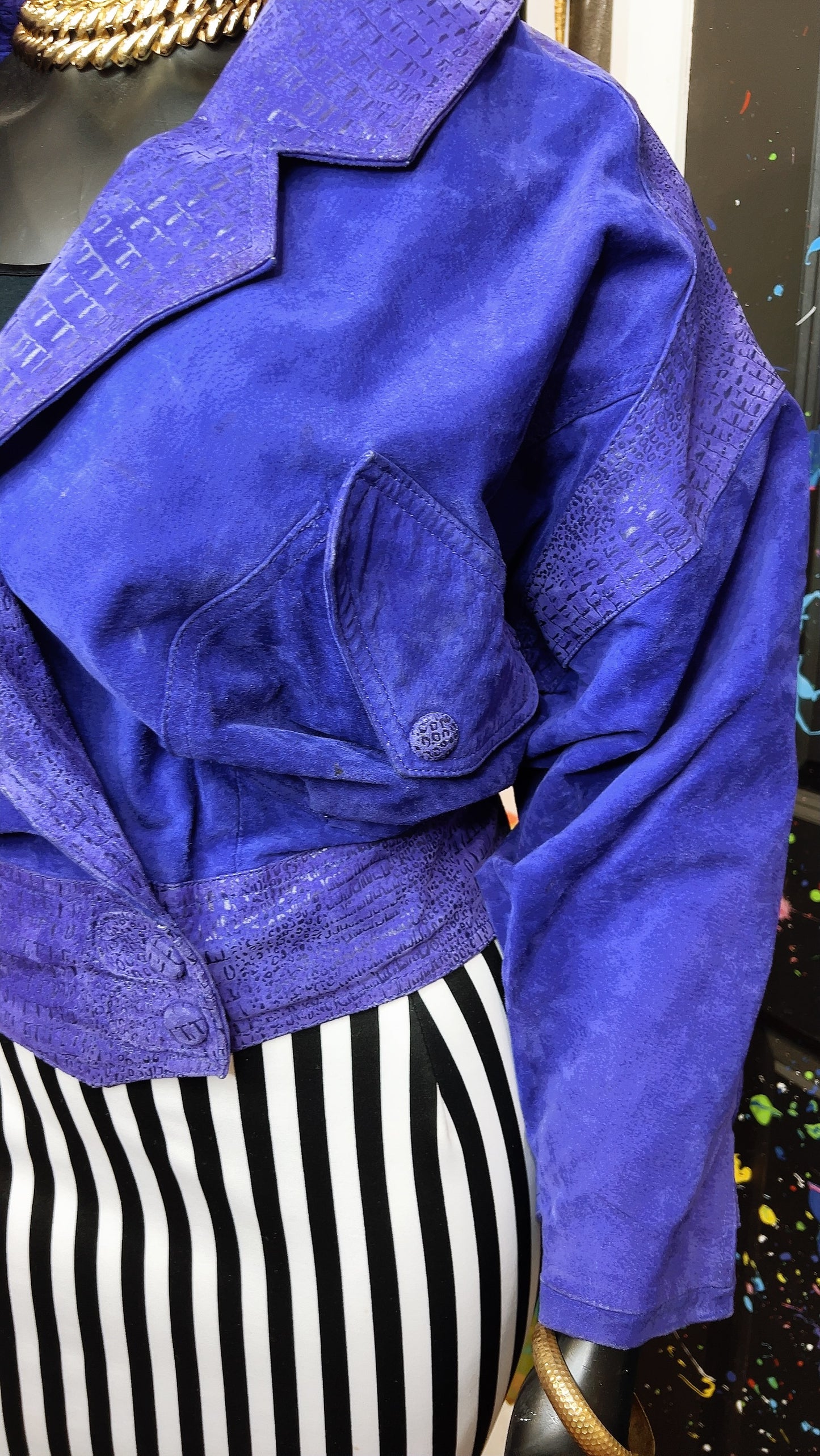 Vintage Purple Suede Leather Cropped Jacket (18)