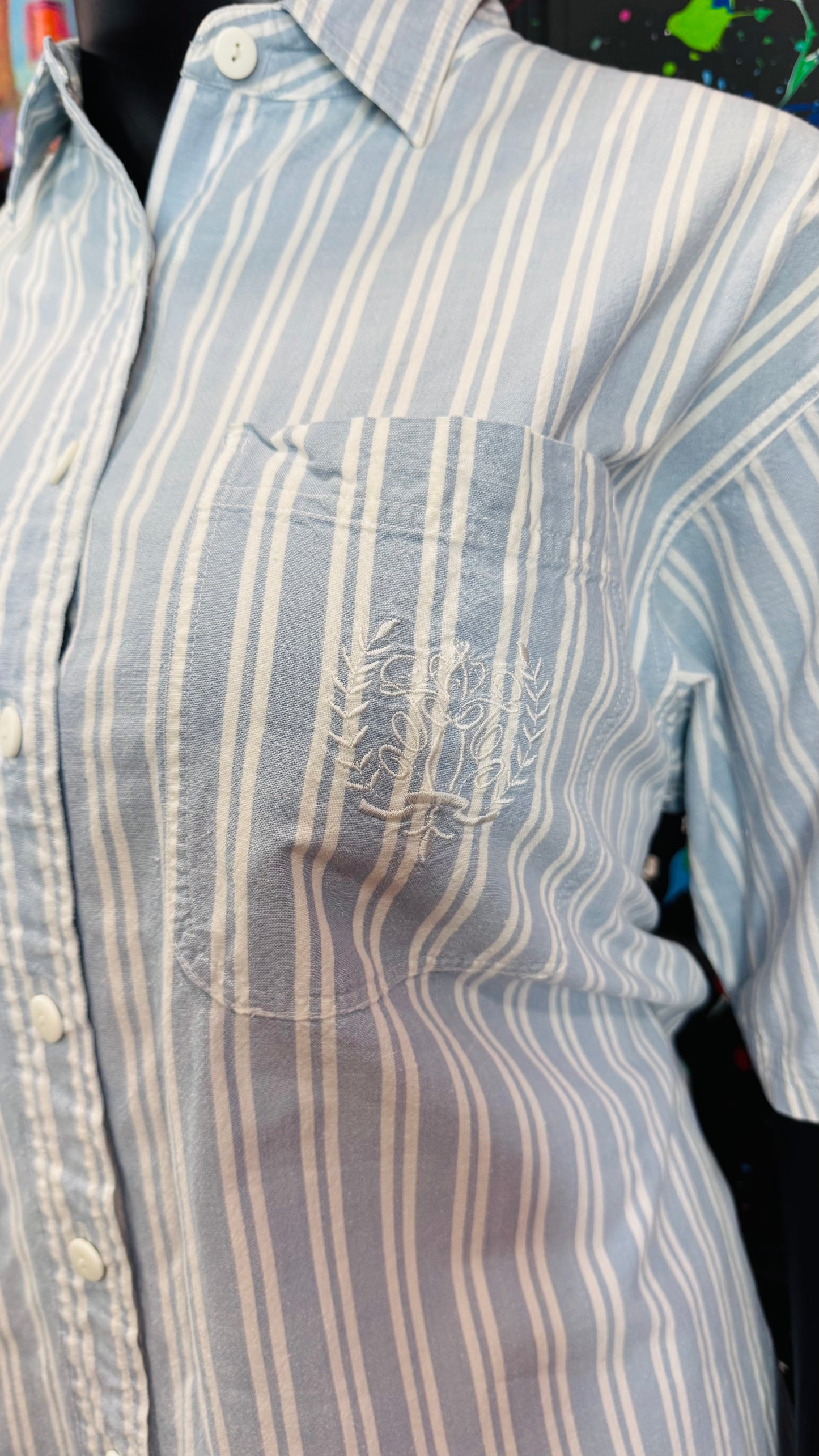 Vintage Blue & White Striped Denim Blouse (22W)
