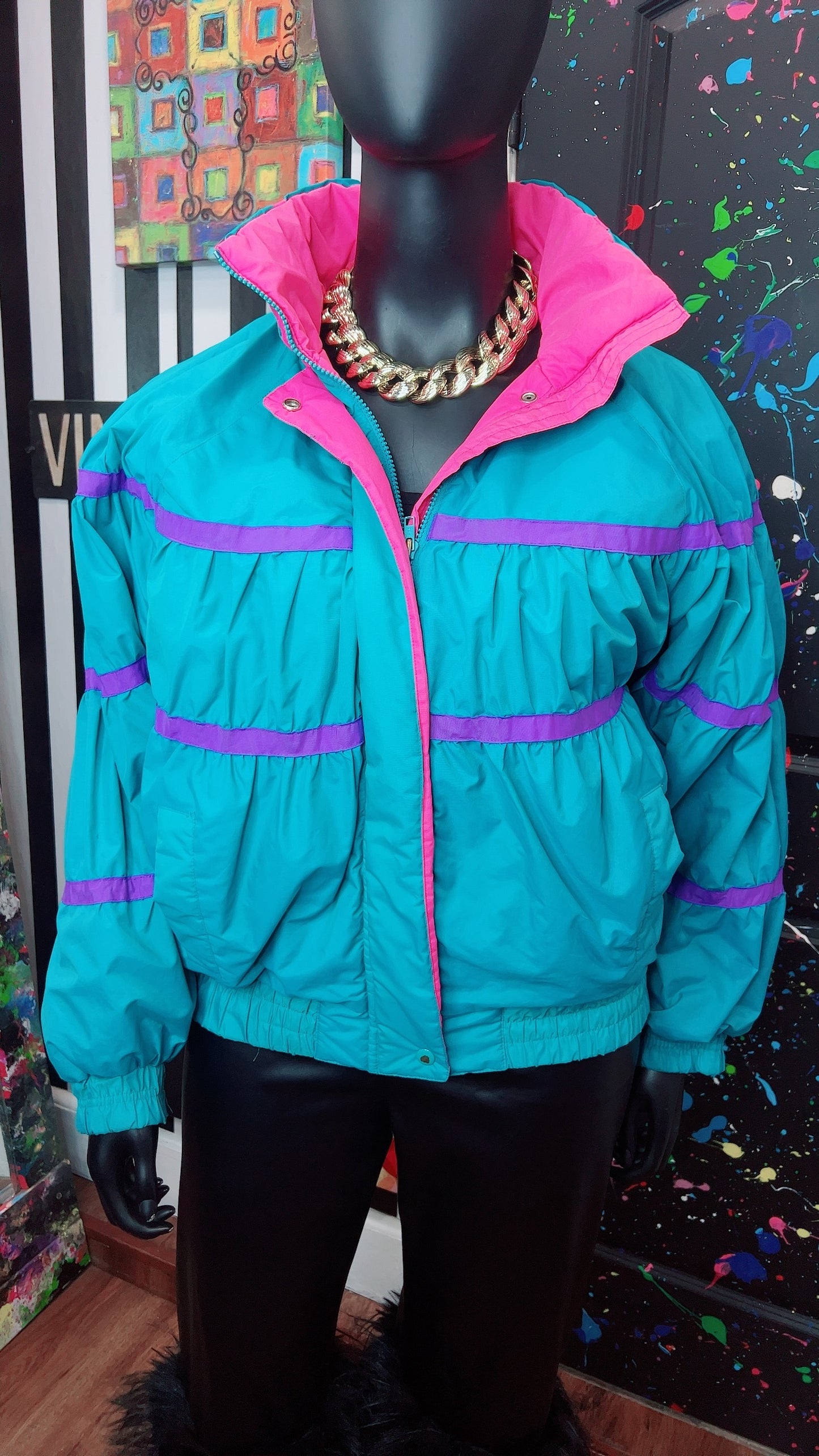 Vintage Blue, Purple & Pink Puffer Coat (18/20)