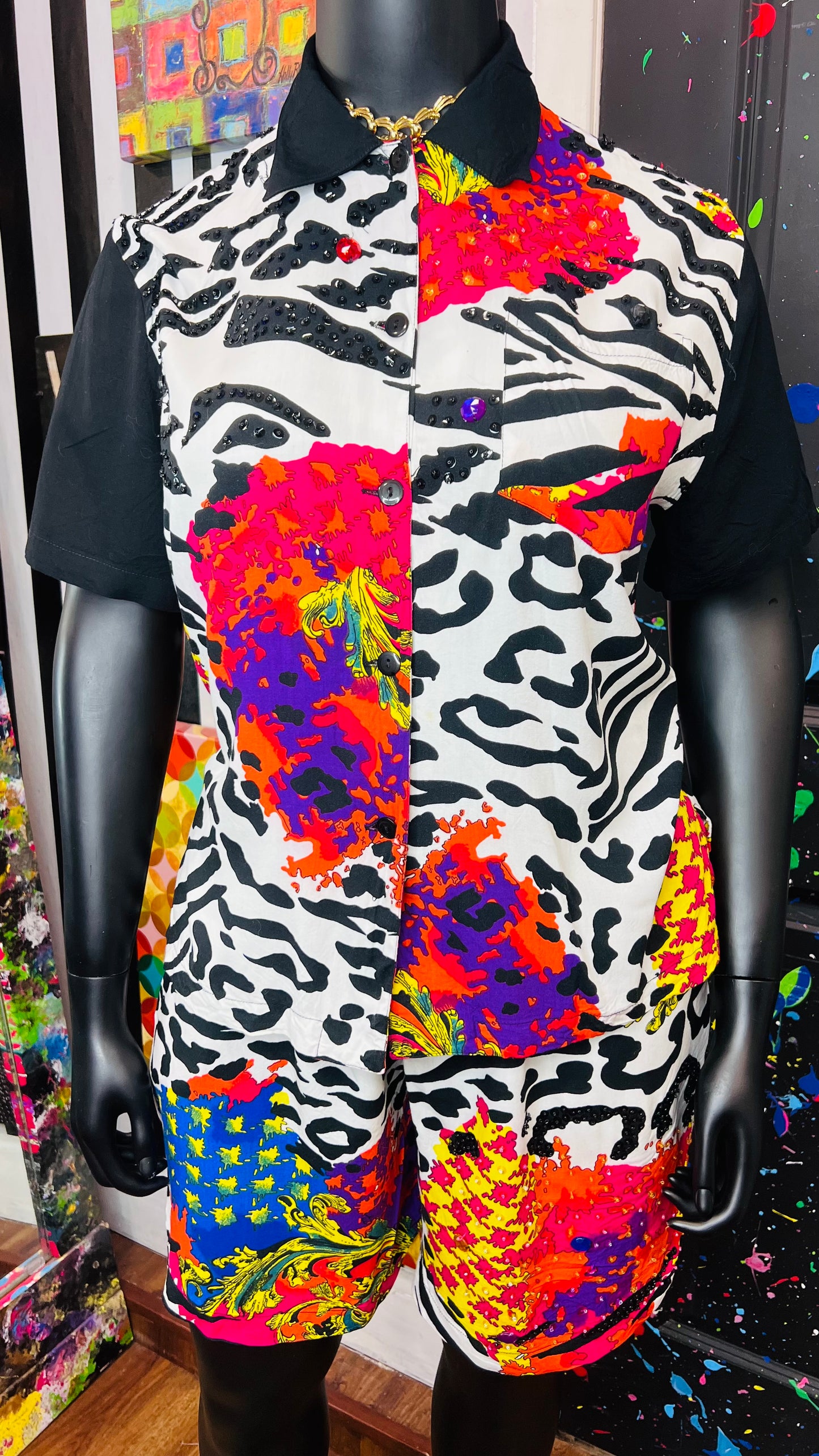 Vintage Rayon Abstract Short Set (14)