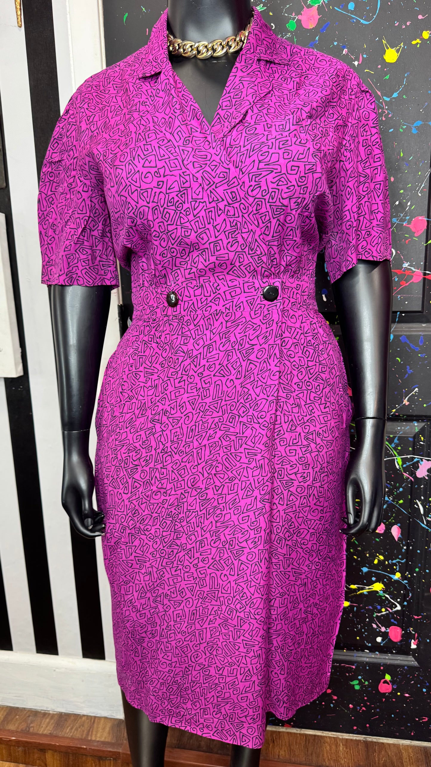 Vintage Pink & Black Abstract Dress (14)