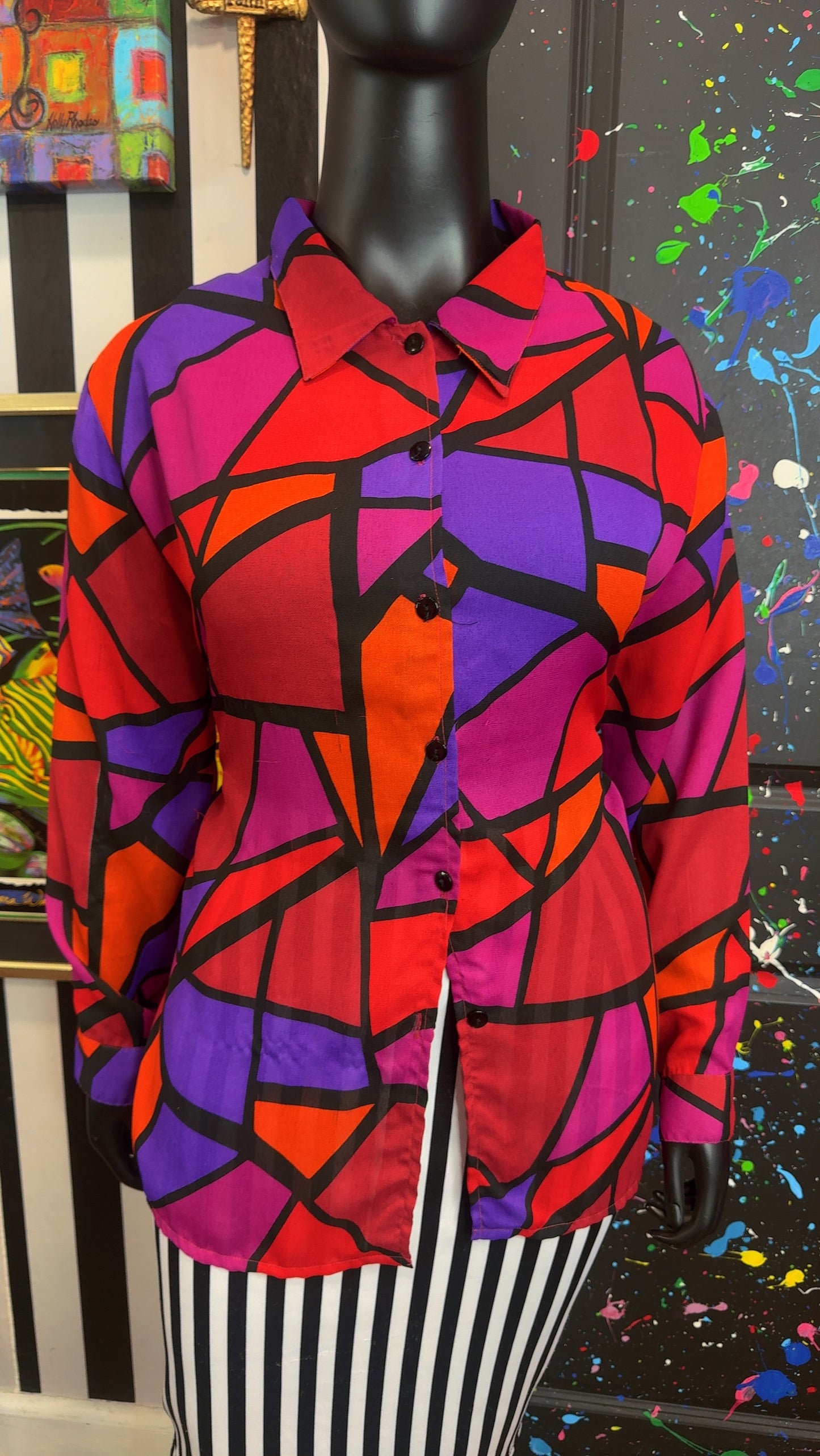 Vintage Abstract Semi Sheer Blouse (22)