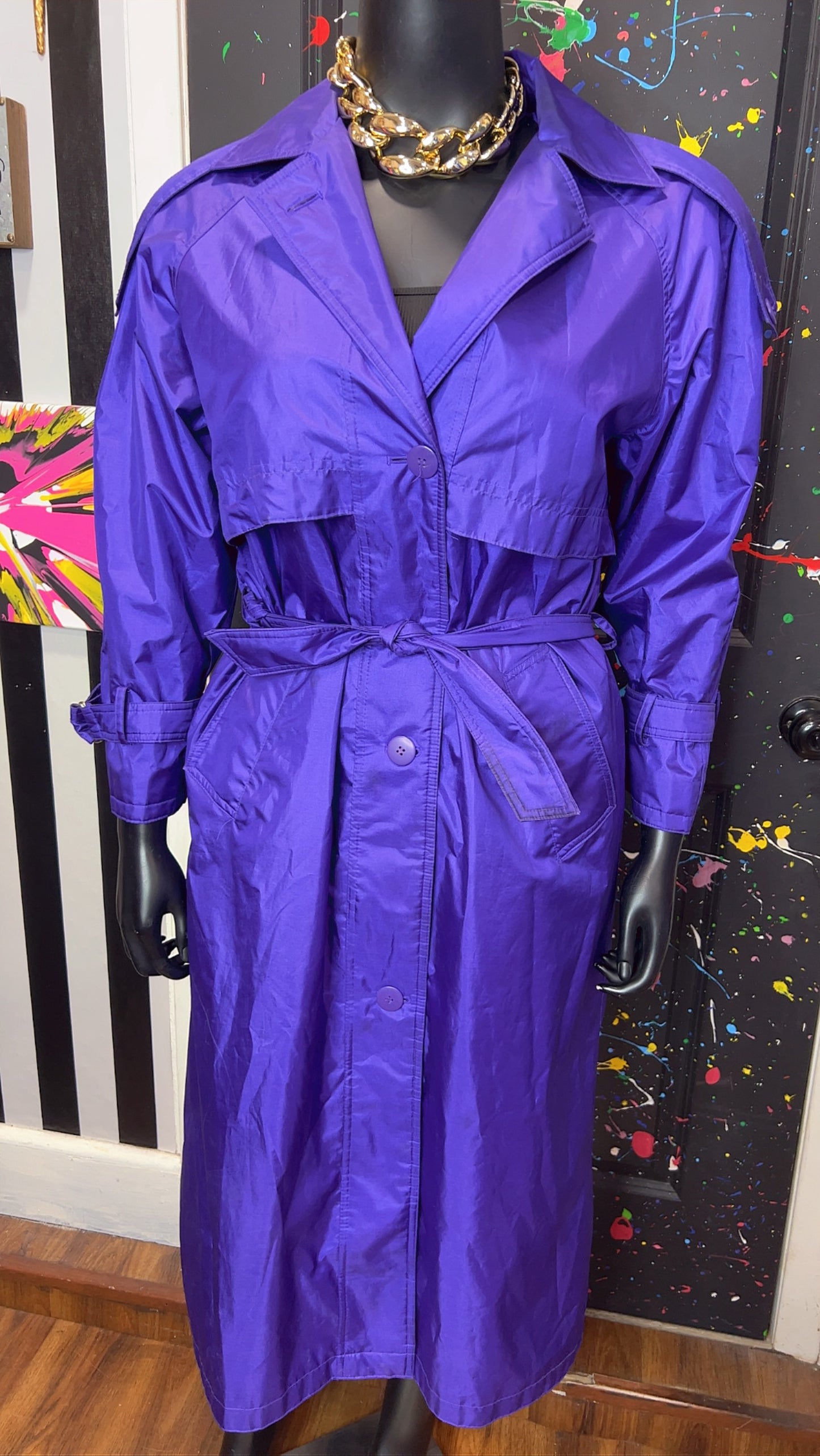 Vintage Purple Trench Rain Coat w/ Belt (14) *KC