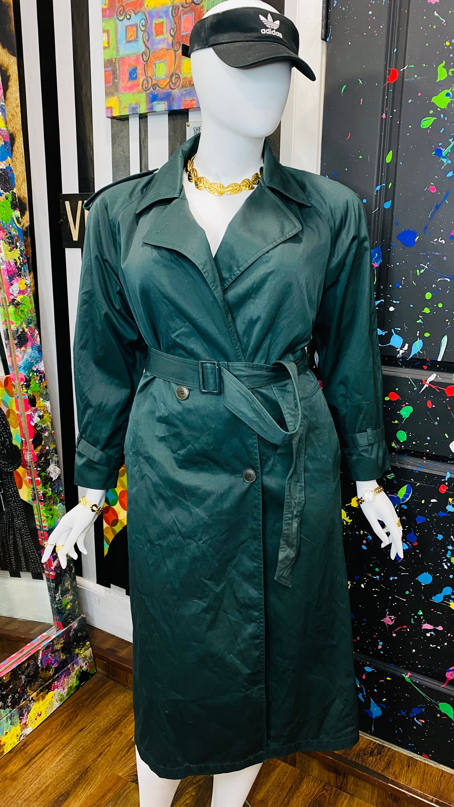 Vintage Hunter Green Trench Coat (16)