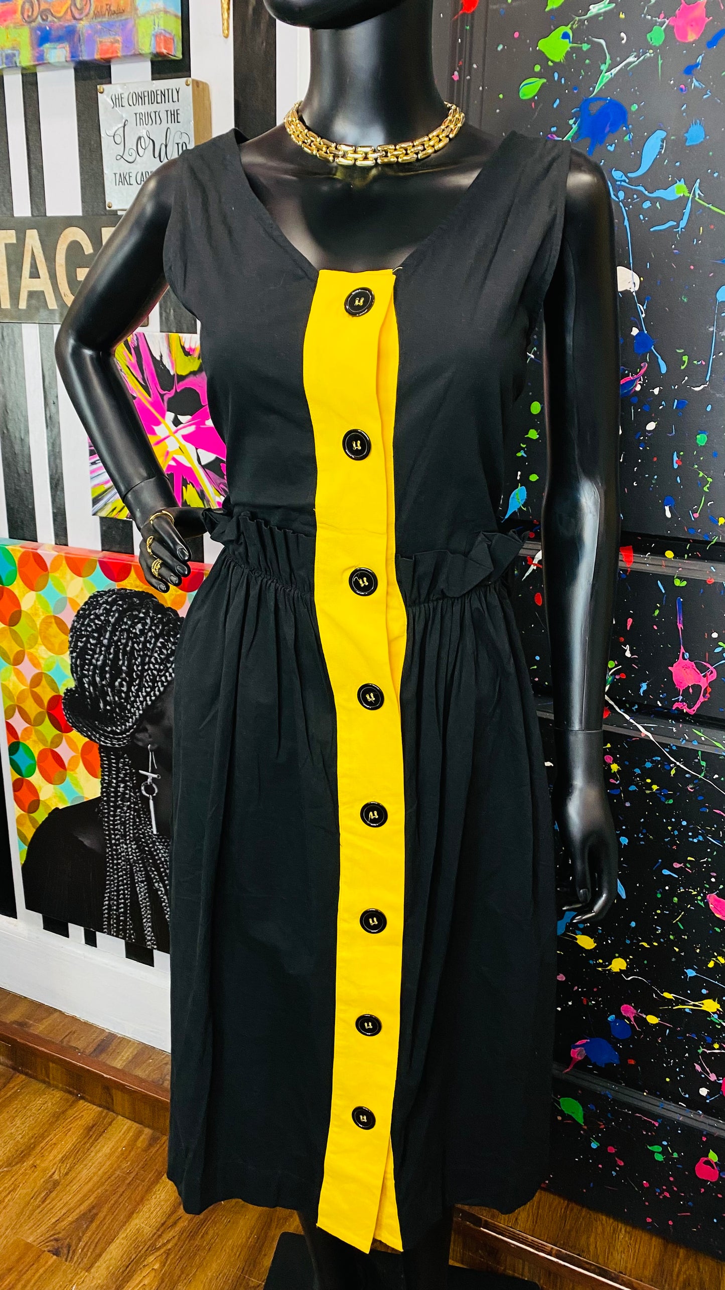 Black & Yellow Paper Bag Waist Dress (12)