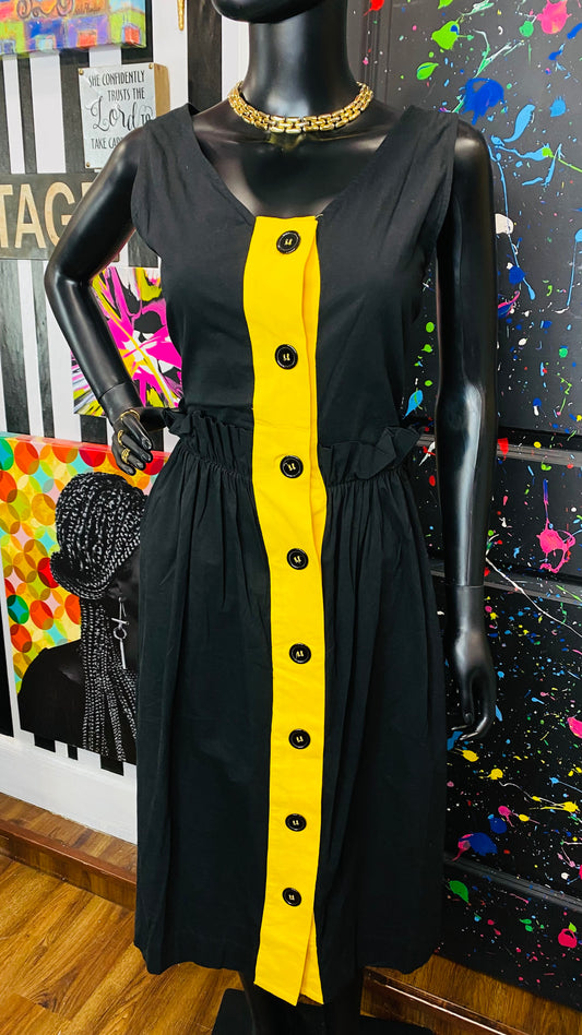 Black & Yellow Paper Bag Waist Dress (12)