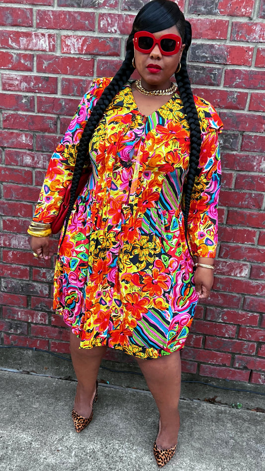 Vintage 100% Rayon Abstract Dress (14/16) *KC