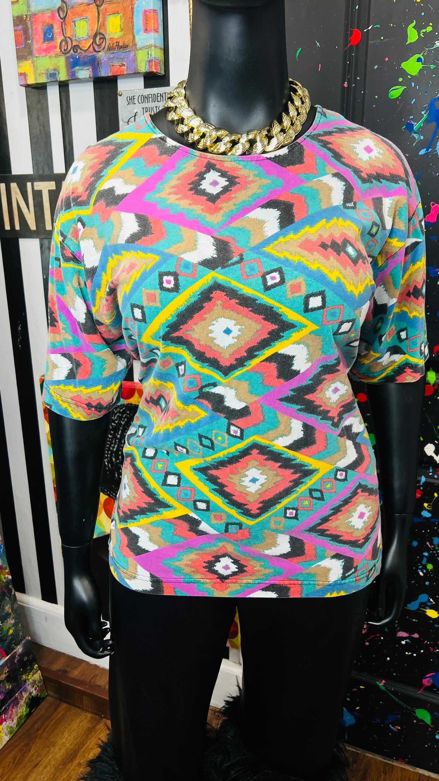 Vintage Semi Distressed Tribal Print T-Shirt (20)
