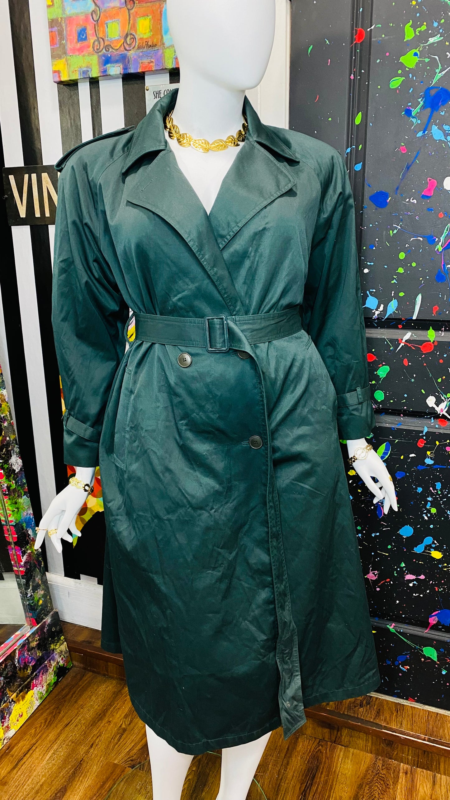 Vintage Hunter Green Trench Coat (16)