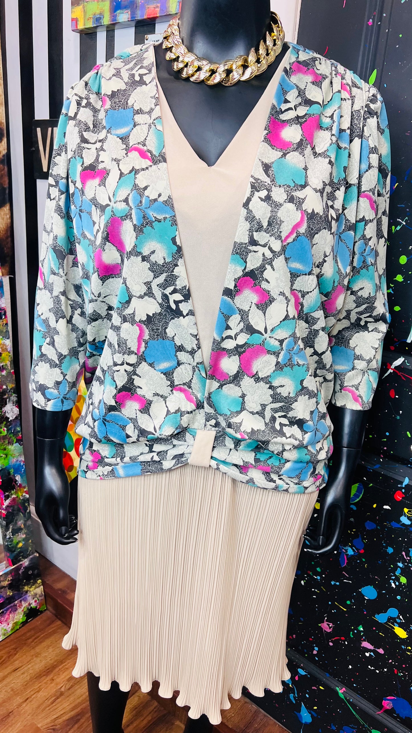 Vintage Tan & Floral Dress (22)