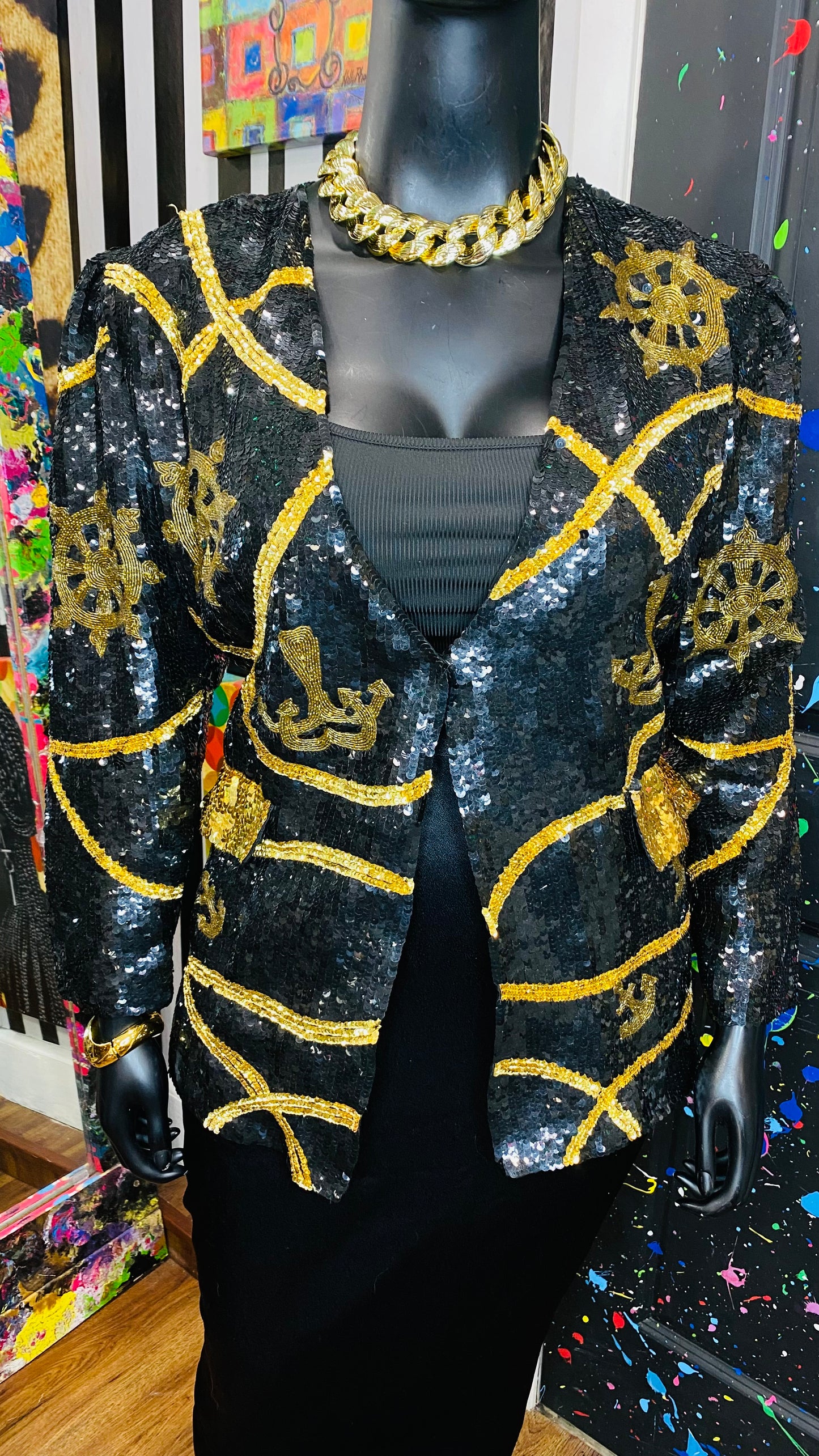Vintage Sequin Black & Gold Blazer (14)