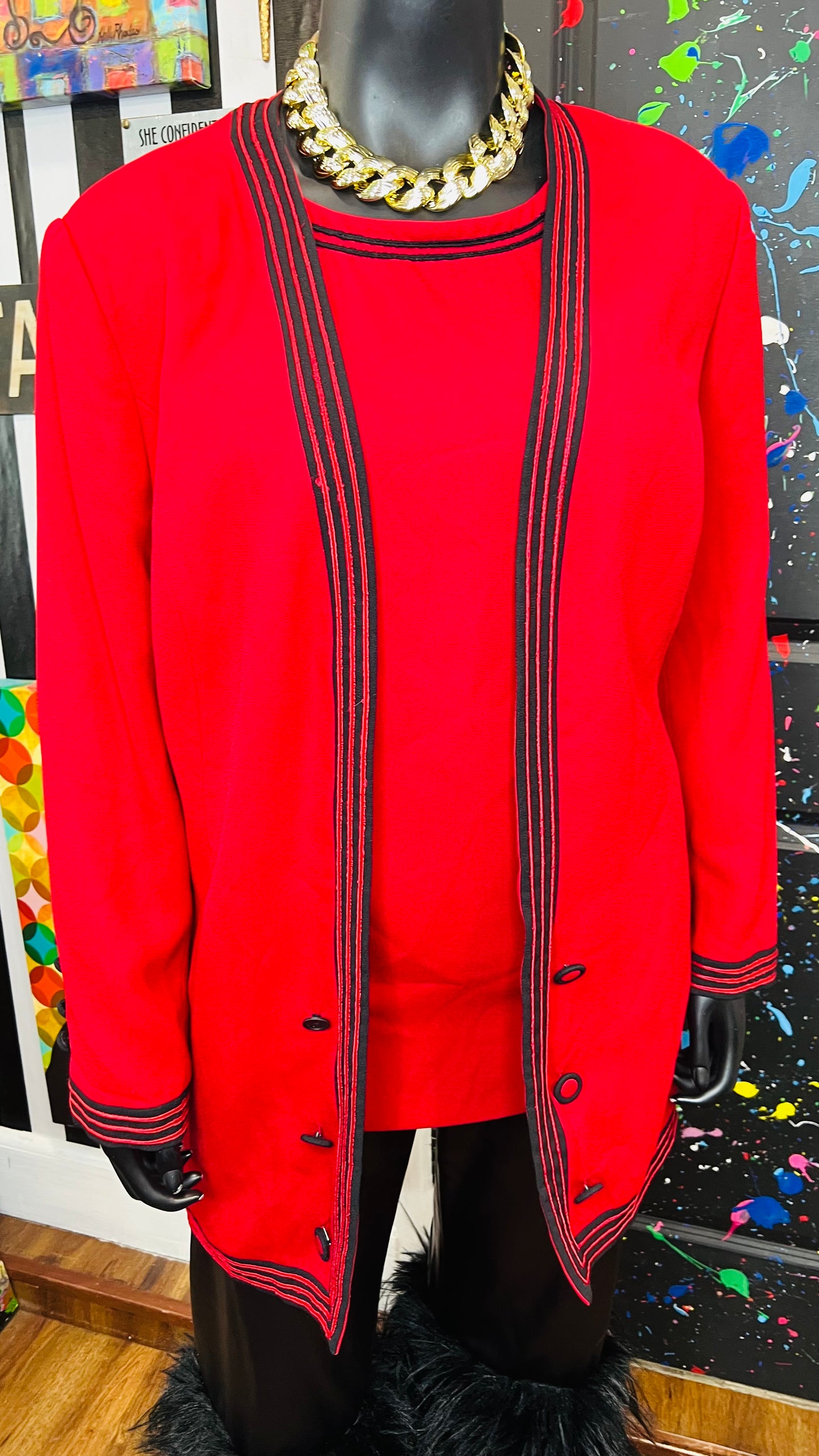 Vintage Red & Black 2 Piece Blouse & Blazer (24)