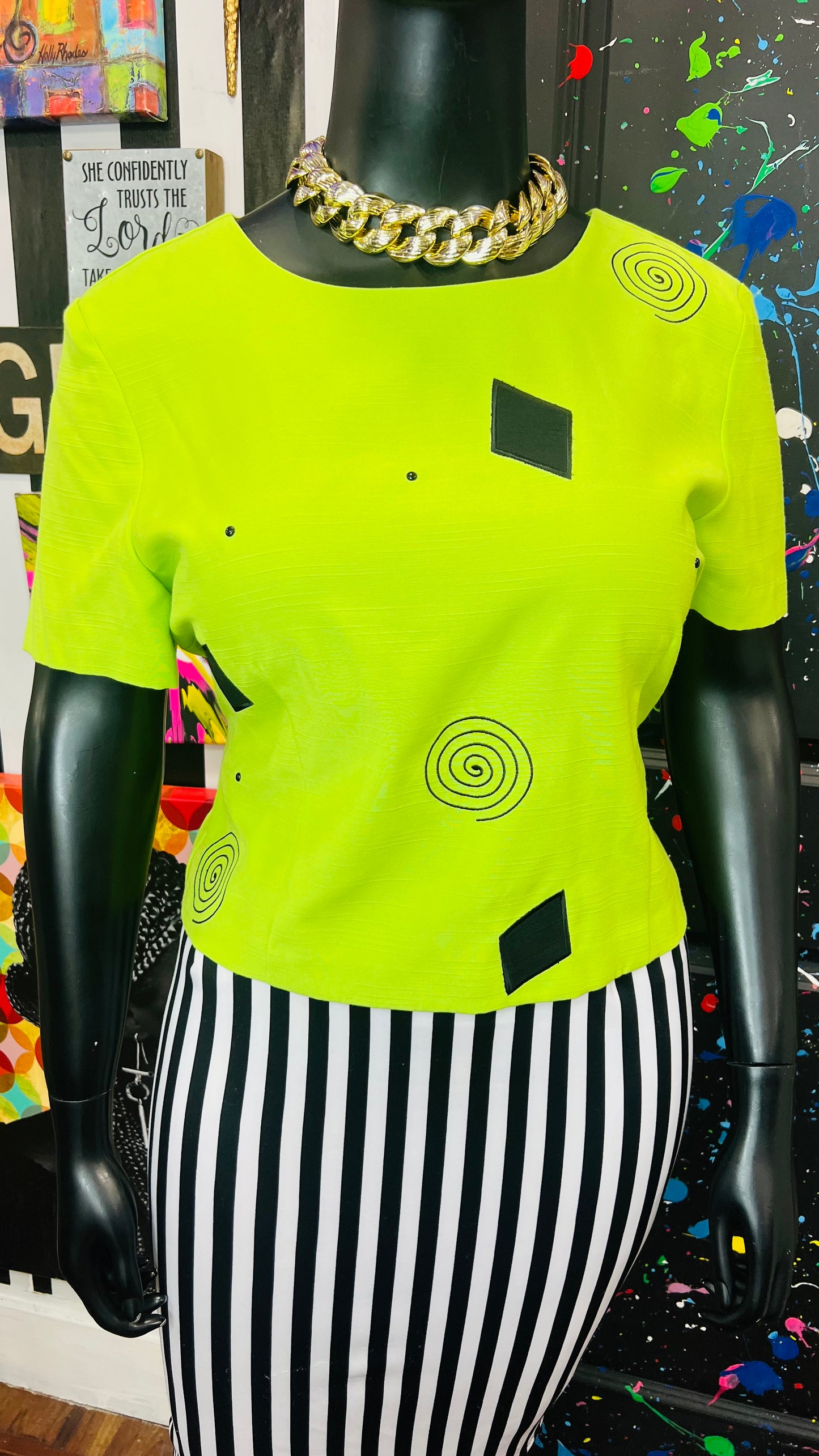 Vintage Green & Black Blouse (18)