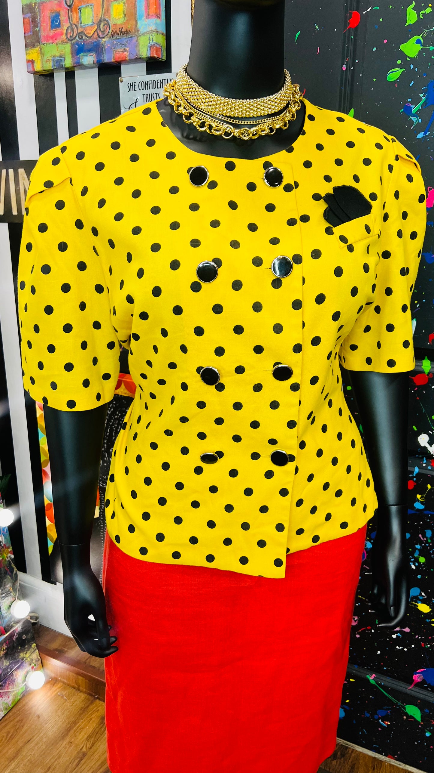 Vintage Polka Dot Short Sleeve Double Breasted Blazer (20)