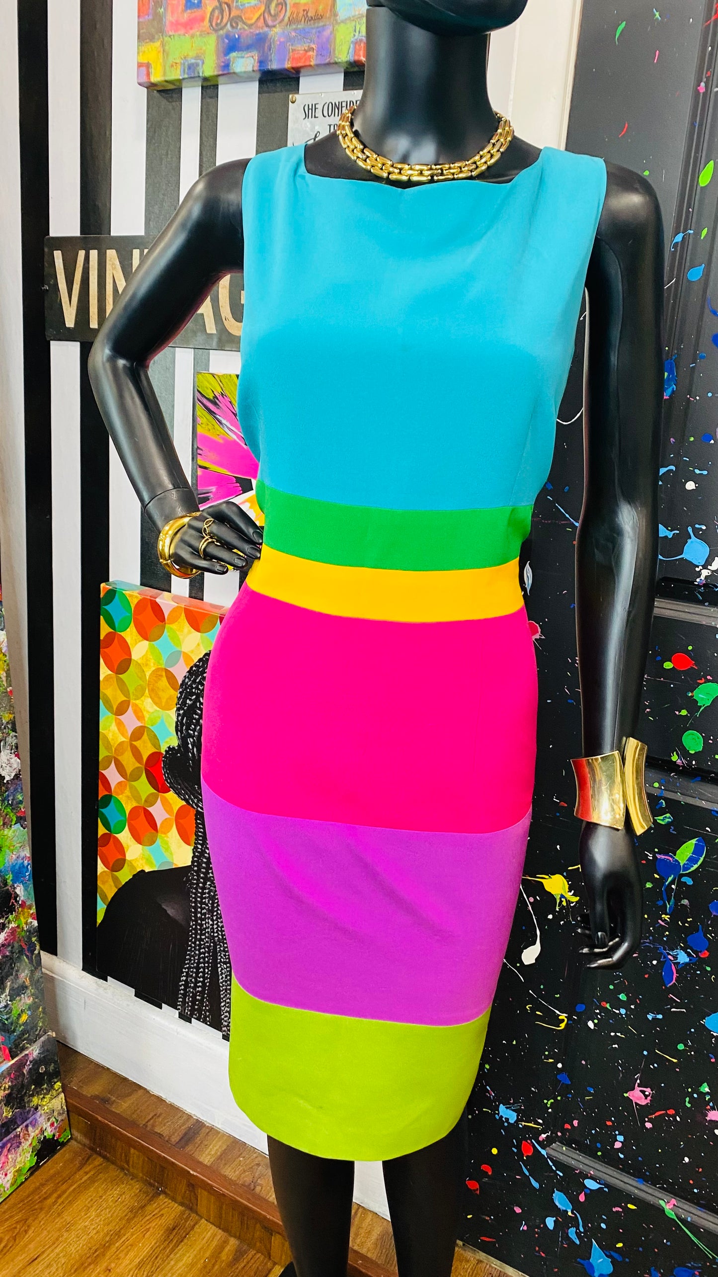 Vintage 100% Silk Rainbow Dress (16)