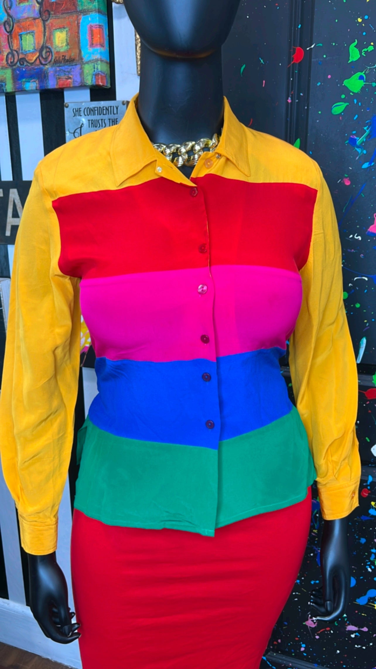 Vintage 100% Silk Rainbow Blouse (12)