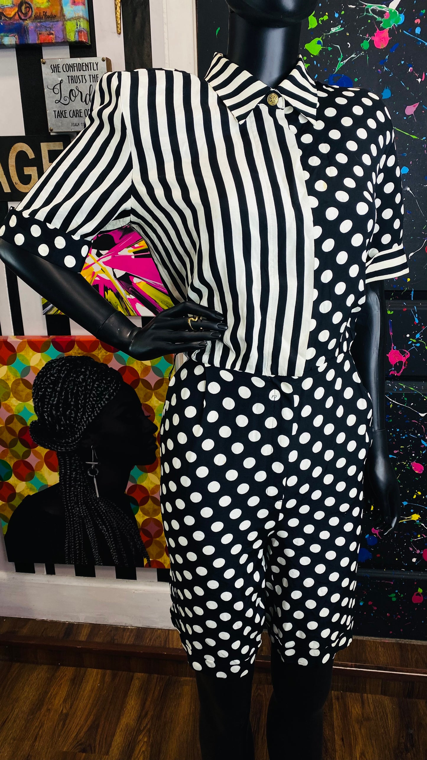 Vintage Black & White Romper (10/12)