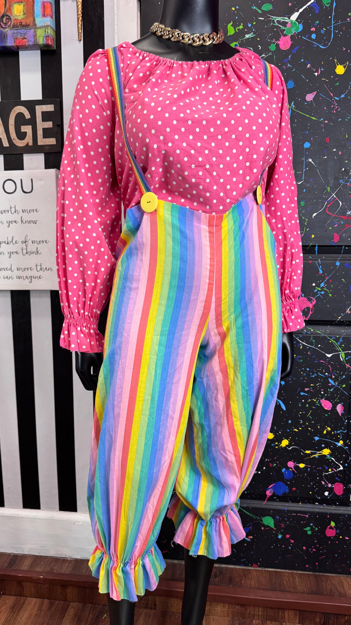 Vintage Cotton Rainbow & Polka Dot Clown Suit (22/24)