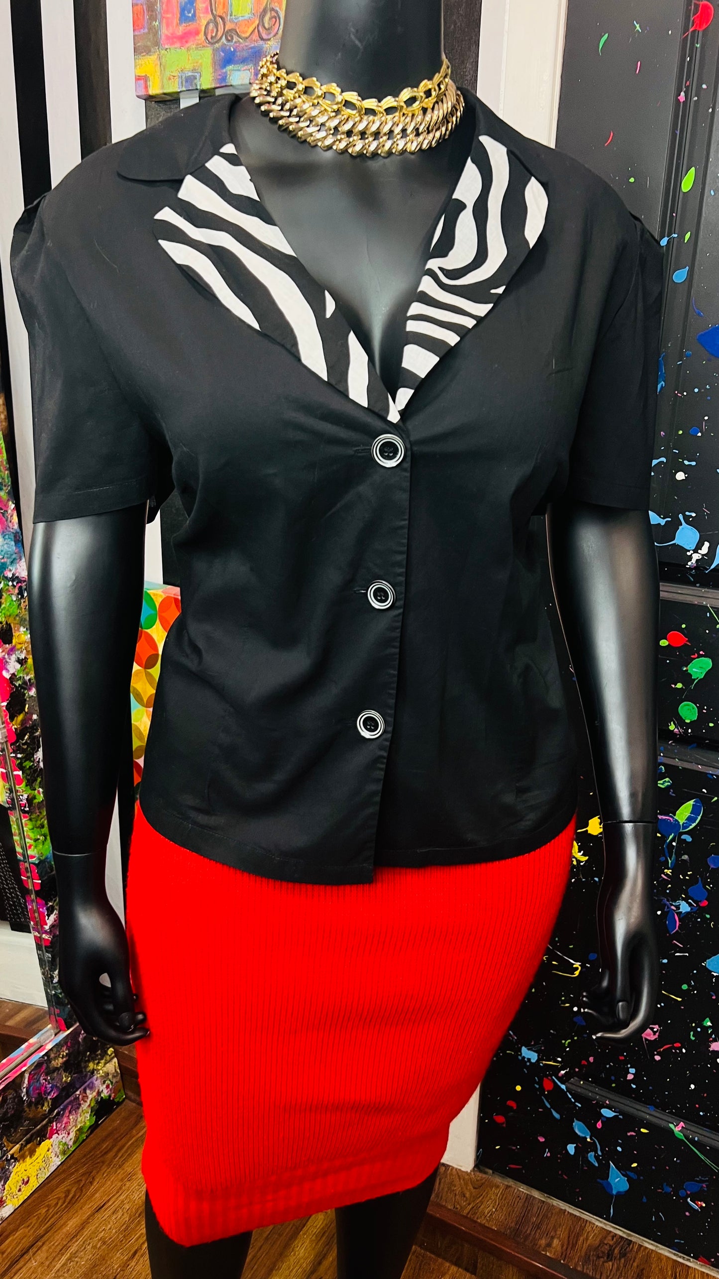 Vintage Zebra & Black Blazer Blouse (24W)