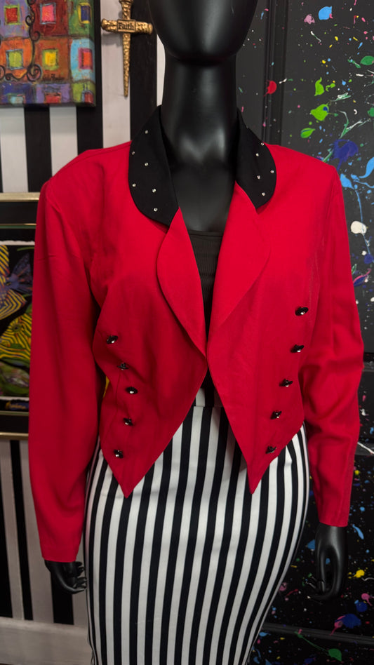 Vintage Cropped Jewel Collar Red & Black Blazer (22W)