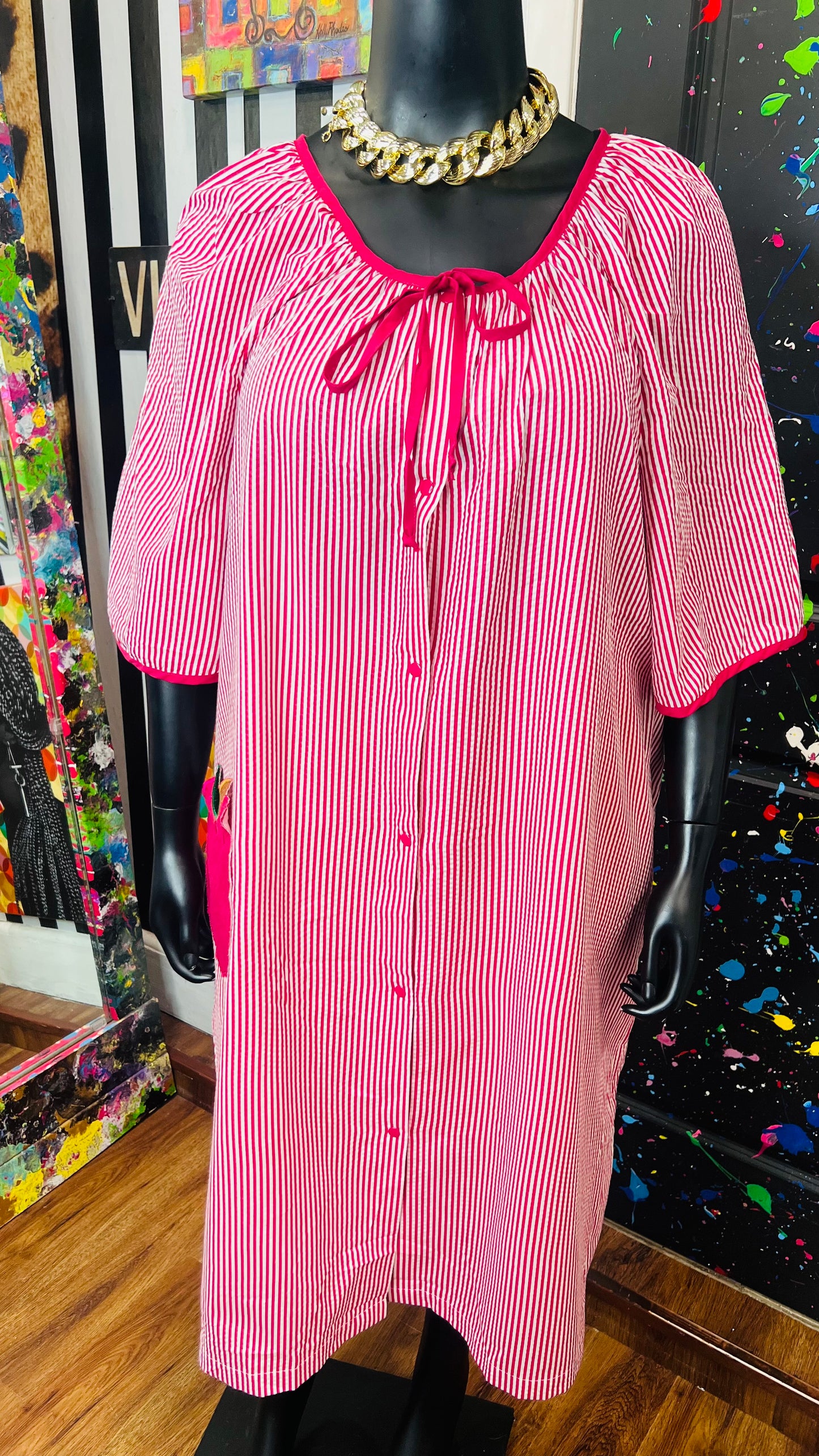 Vintage Striped Cotton Apple House Dress (24)