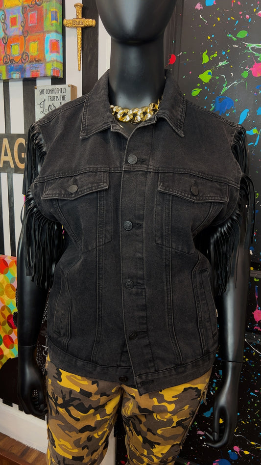 Black Denim Fringe Vest (16)