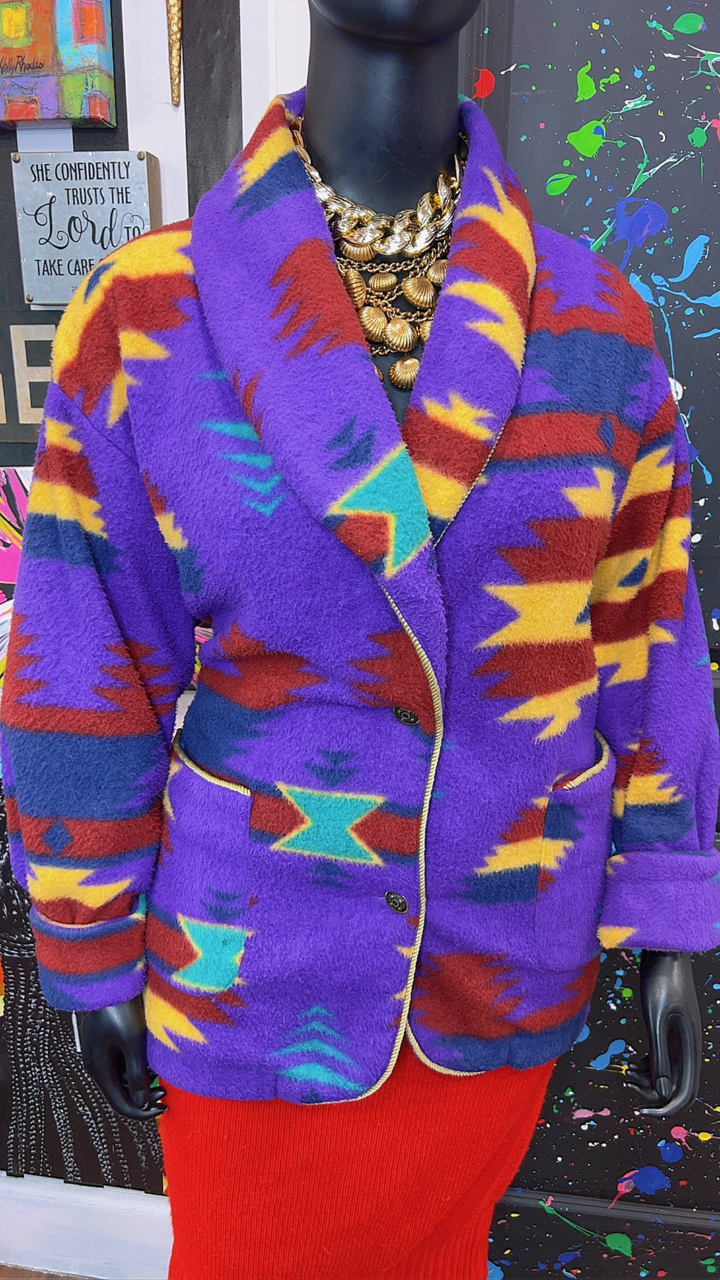 Vintage Tribal Print Puffer Blazer/Coat (20)