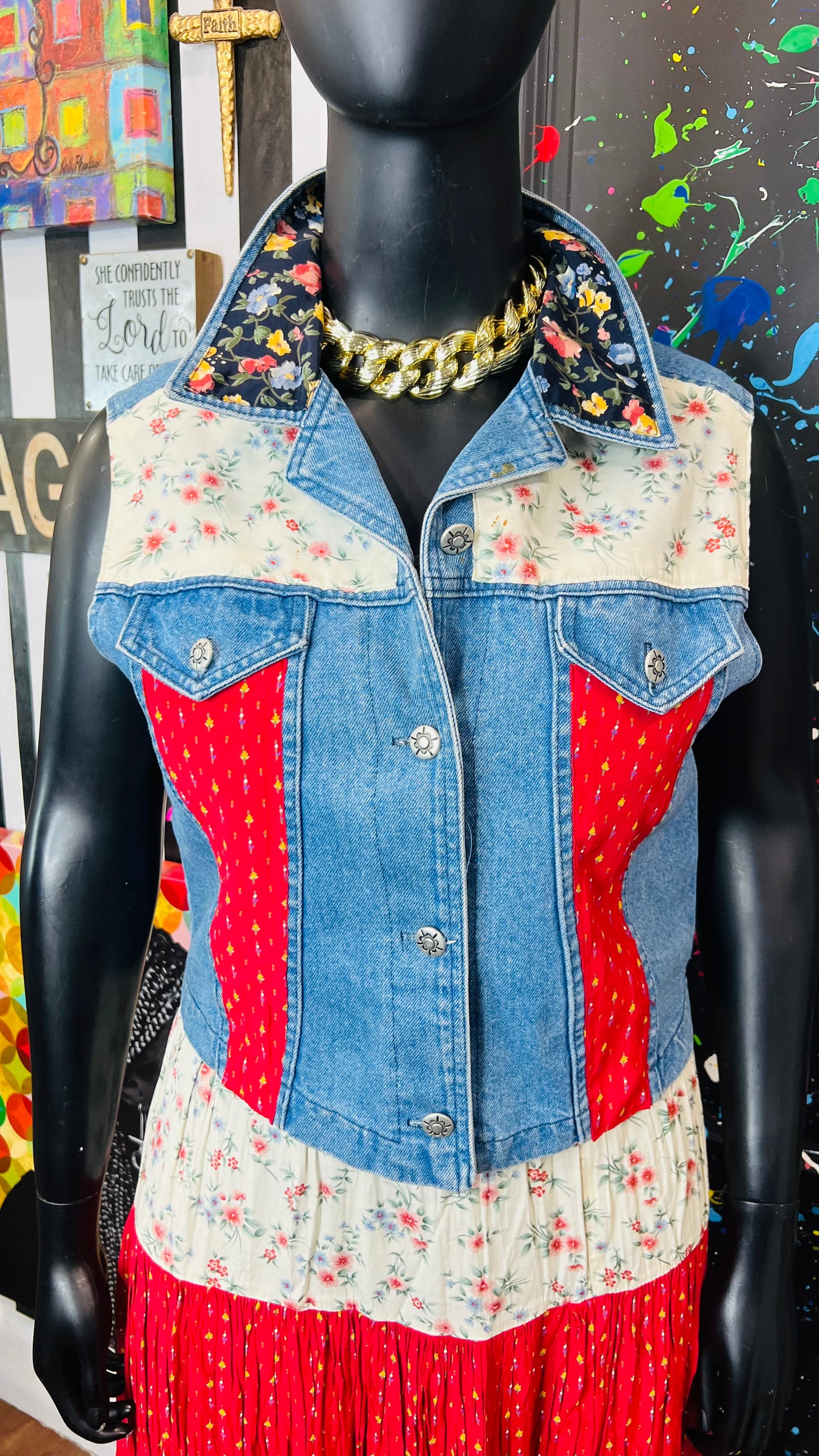 Vintage Denim Vest & Floral Skirt Set (14/16)