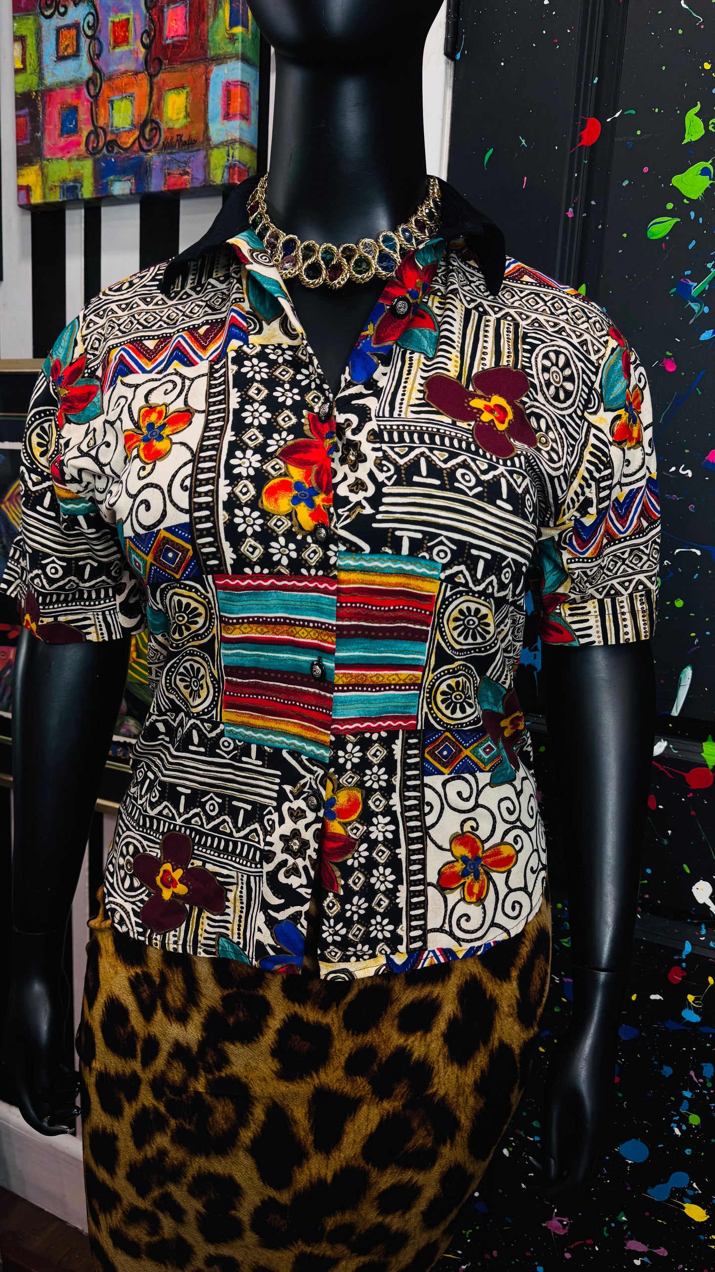 Vintage Rayon Abstract Print Blouse (12)