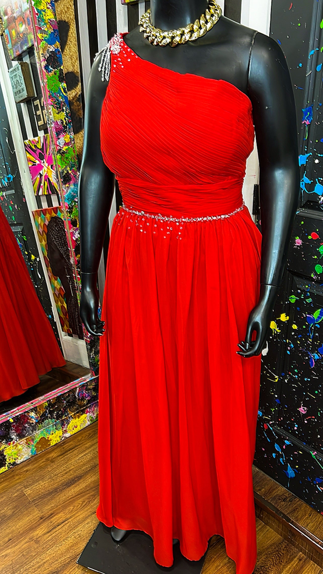 Jewel Red One Shoulder Formal Dress (14)