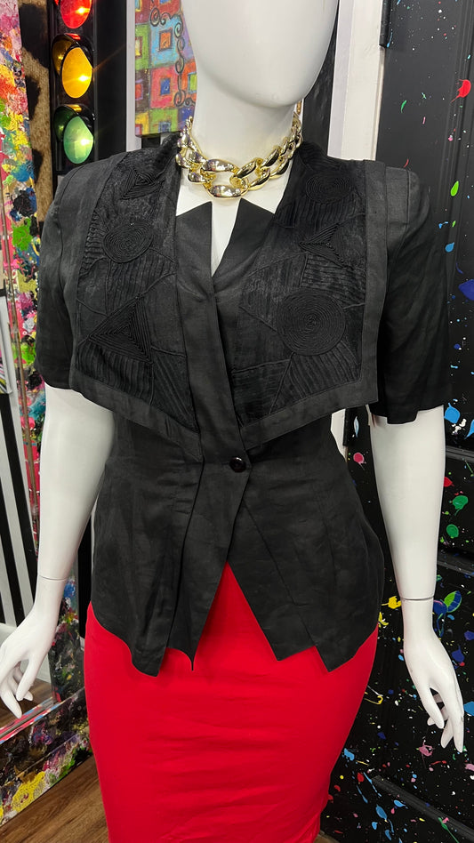 Vintage Black Statement Blouse- New w/ Tags Deadstock(18)