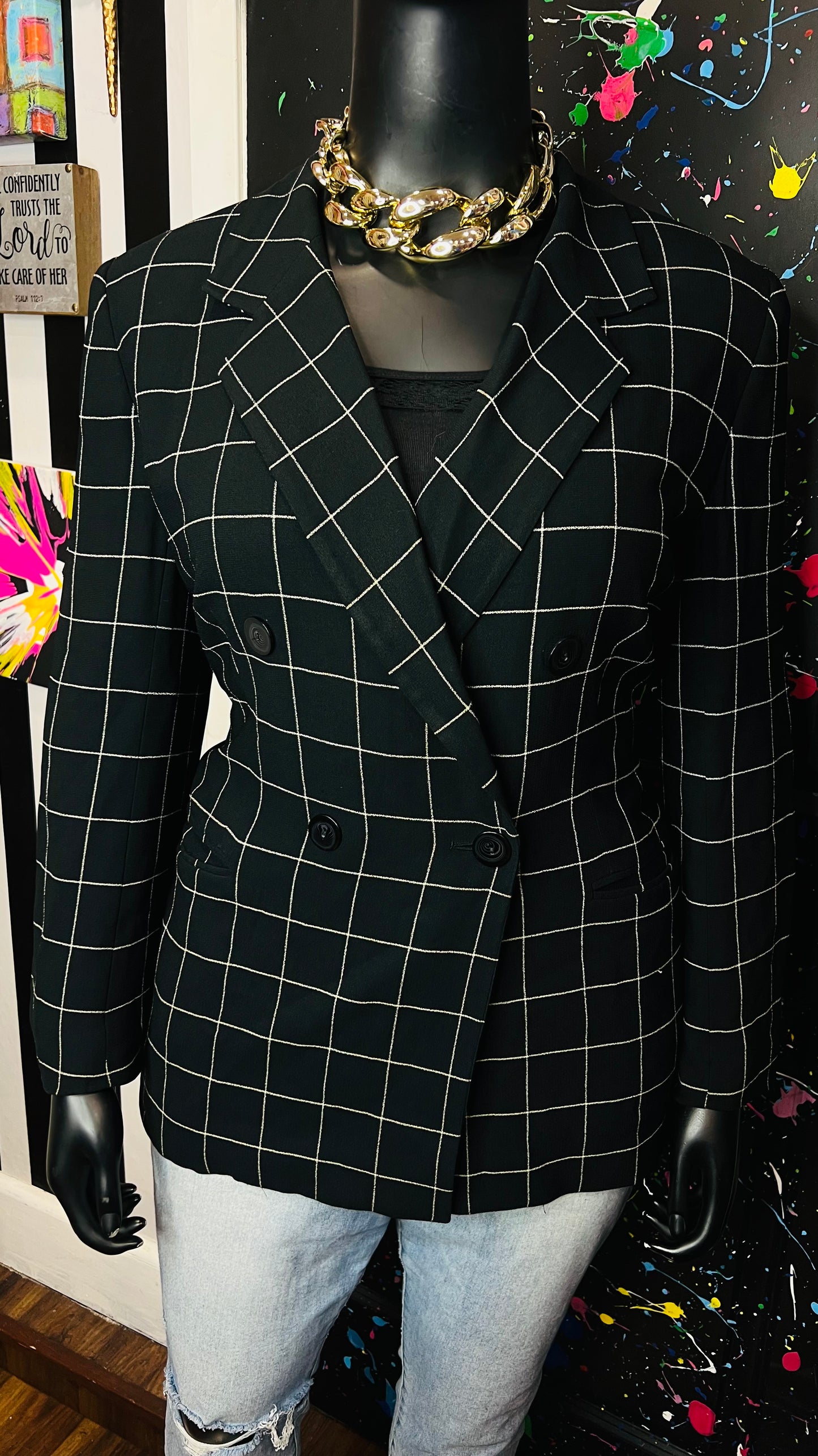 Vintage Striped Black & White Blazer (16W)