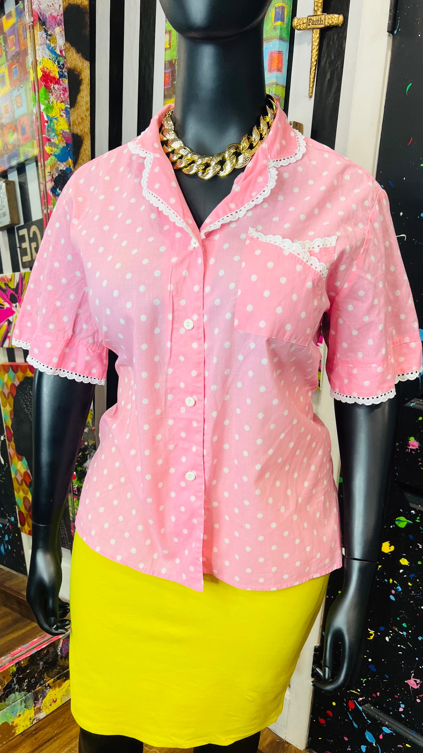 Vintage Lace & Polk Dot Blouse (18)