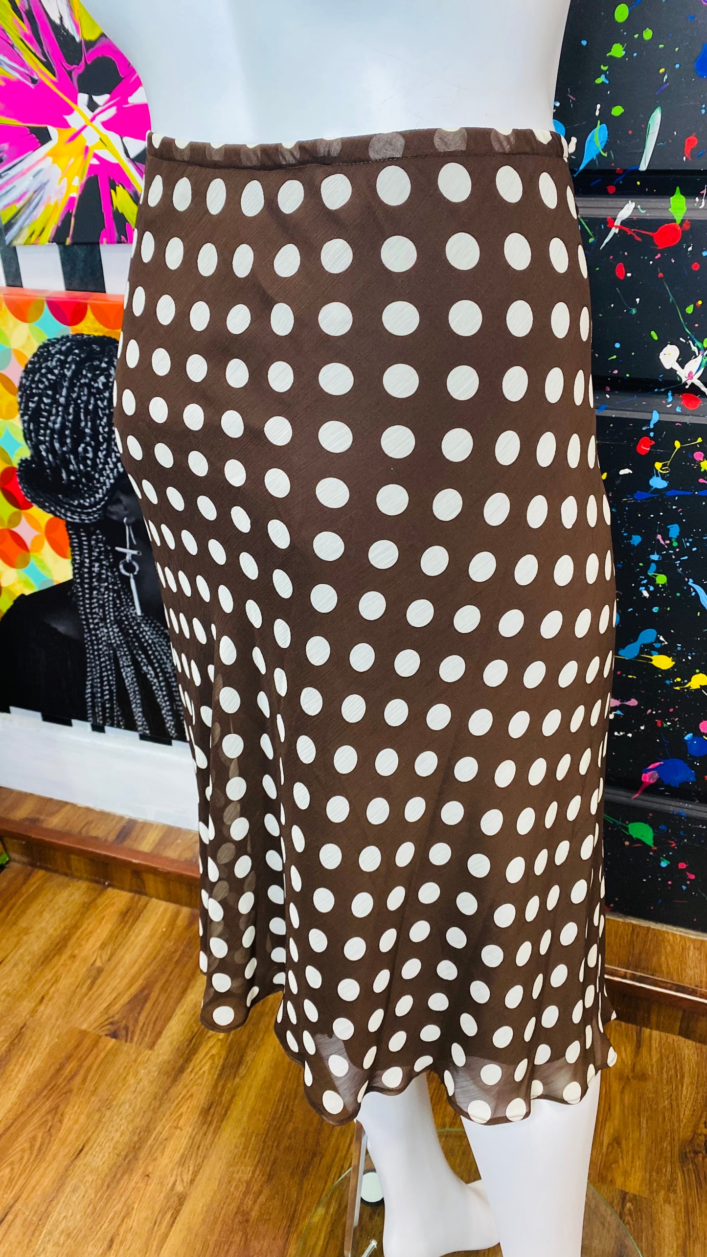 Vintage White & Brown Polka Dot Skirt (24W)