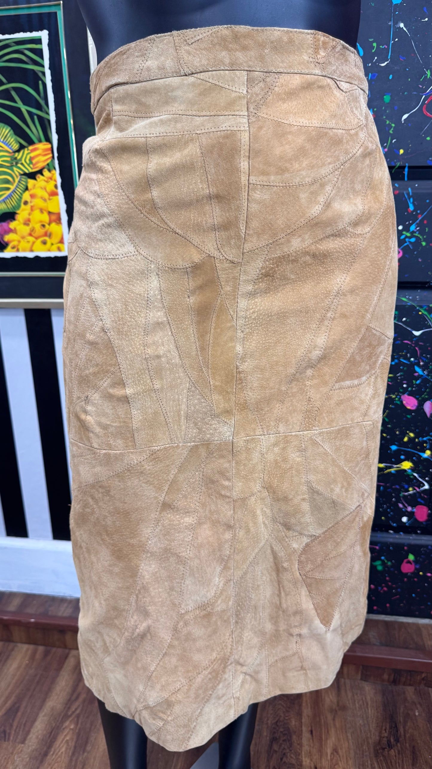 Vintage Genuine Leather Suede Patchwork Skirt (20)
