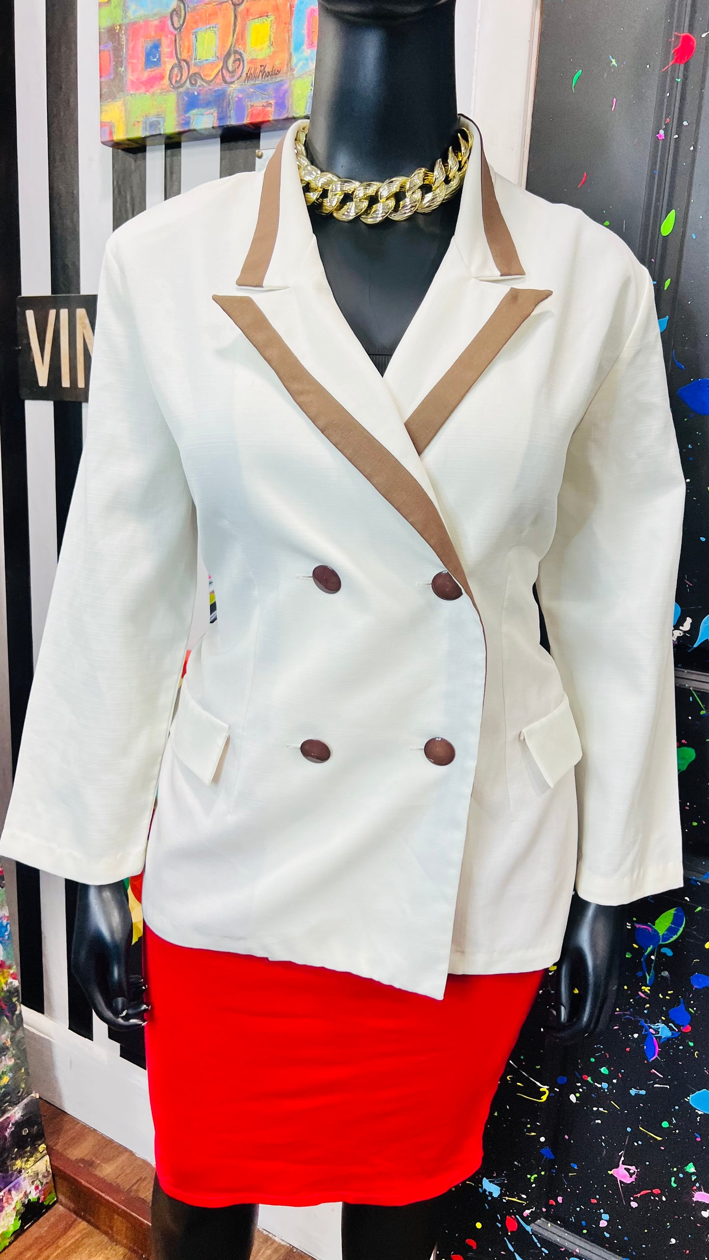 Vintage Cream & Brown Blazer (18)