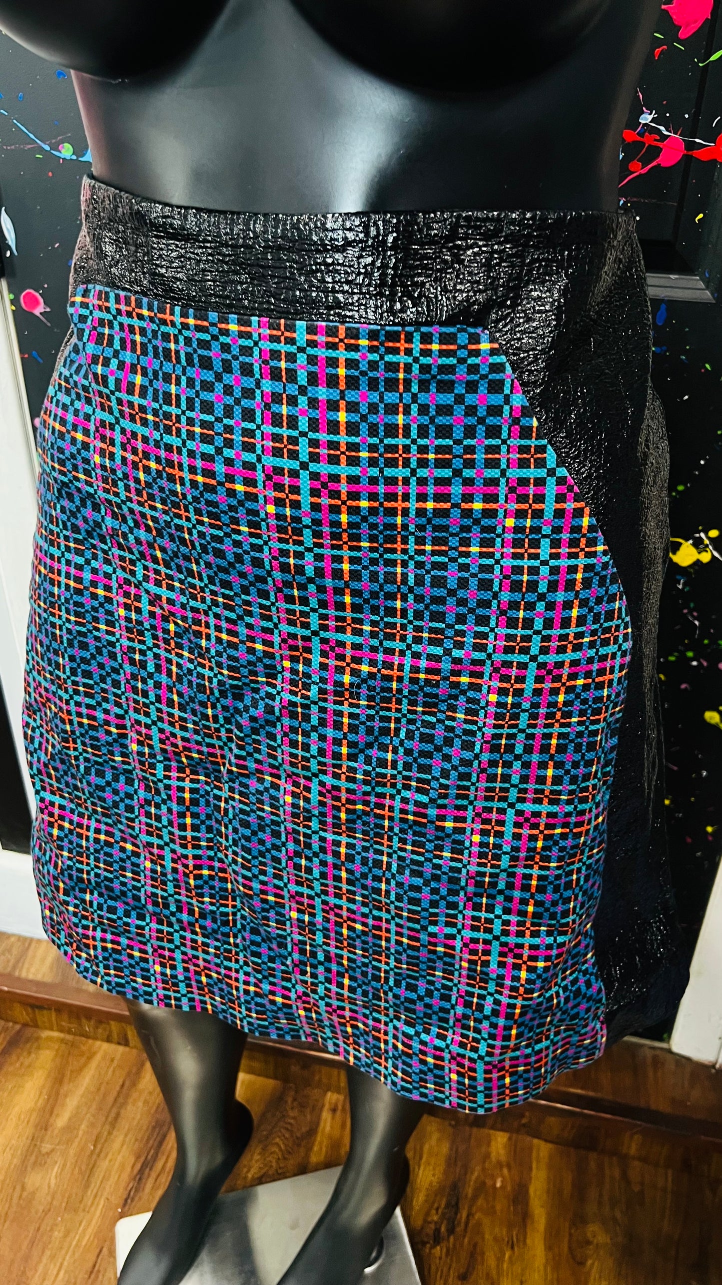Faux Leather & Plaid Skirt (14)