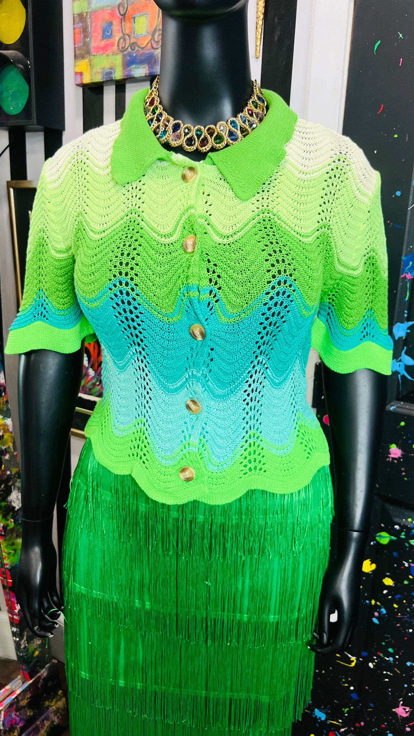 Vintage Ombré Knit Cropped Blouse (14/16)