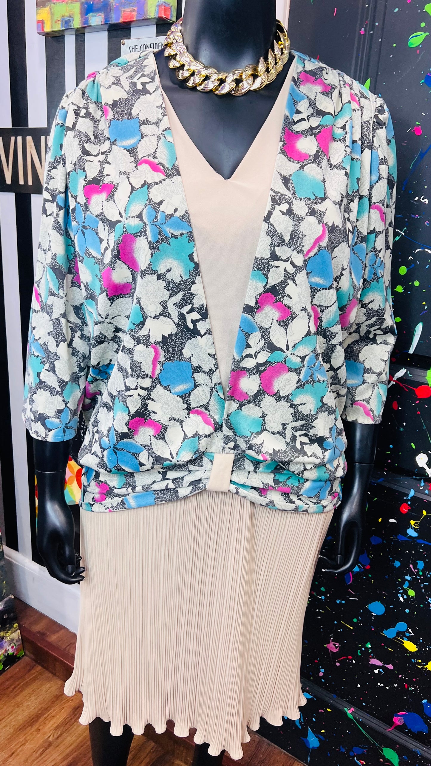 Vintage Tan & Floral Dress (22)