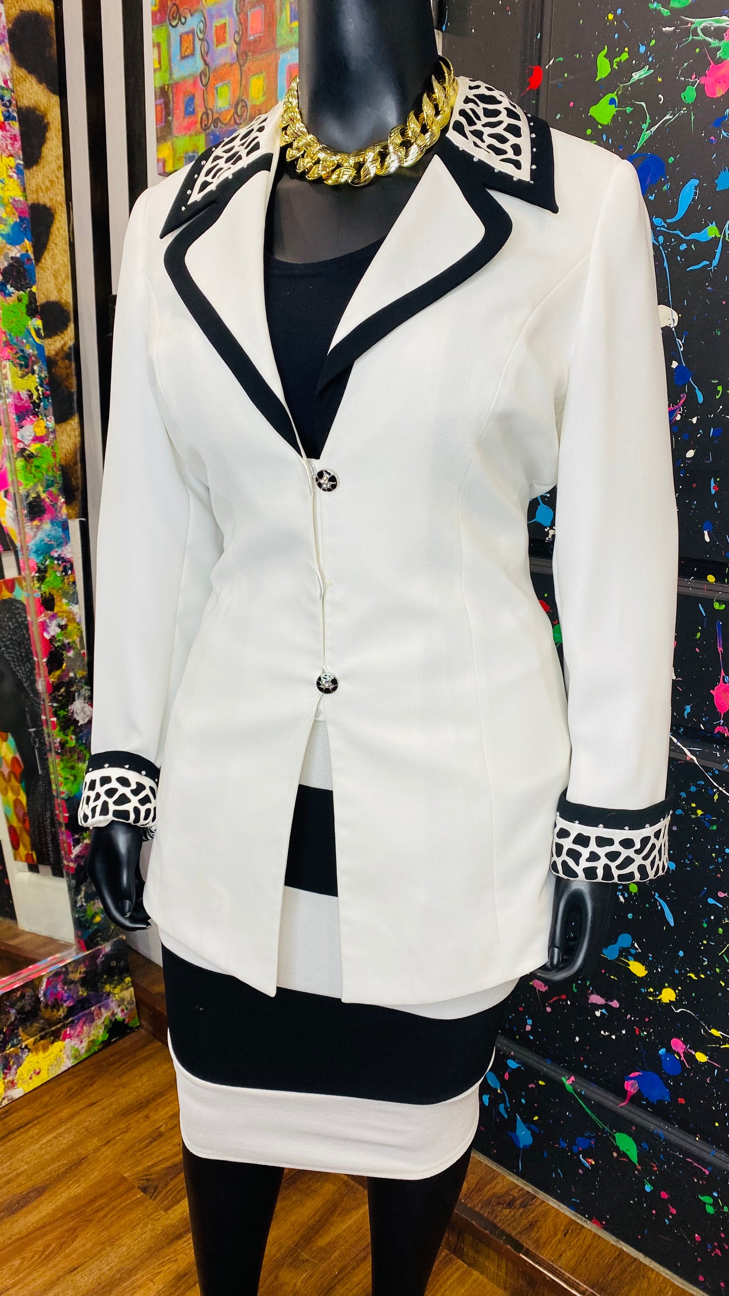 Vintage Black & White Animal Print Blazer (16W)