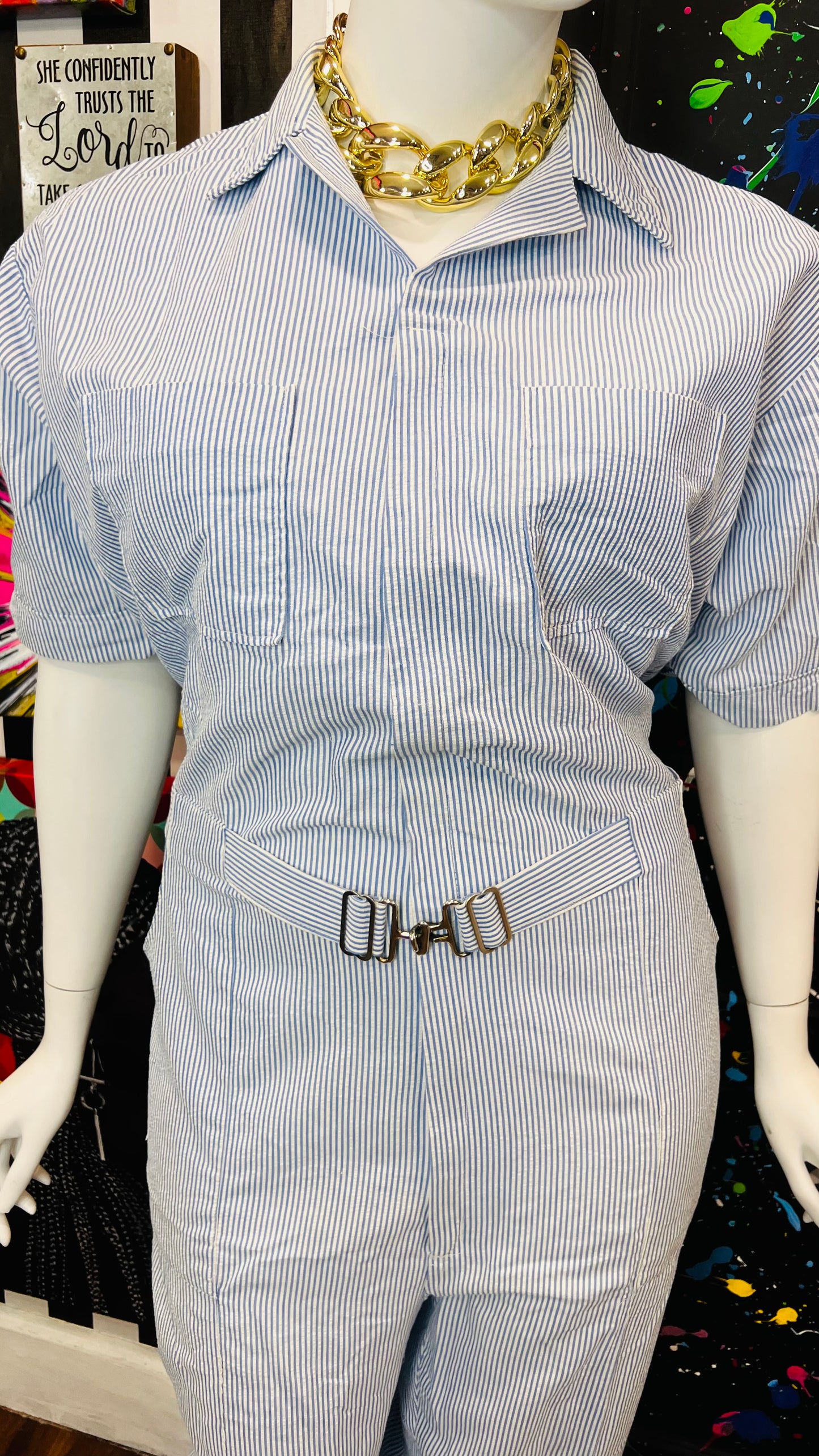 Vintage 60’s/70’s Blue & White Jumpsuit (20)