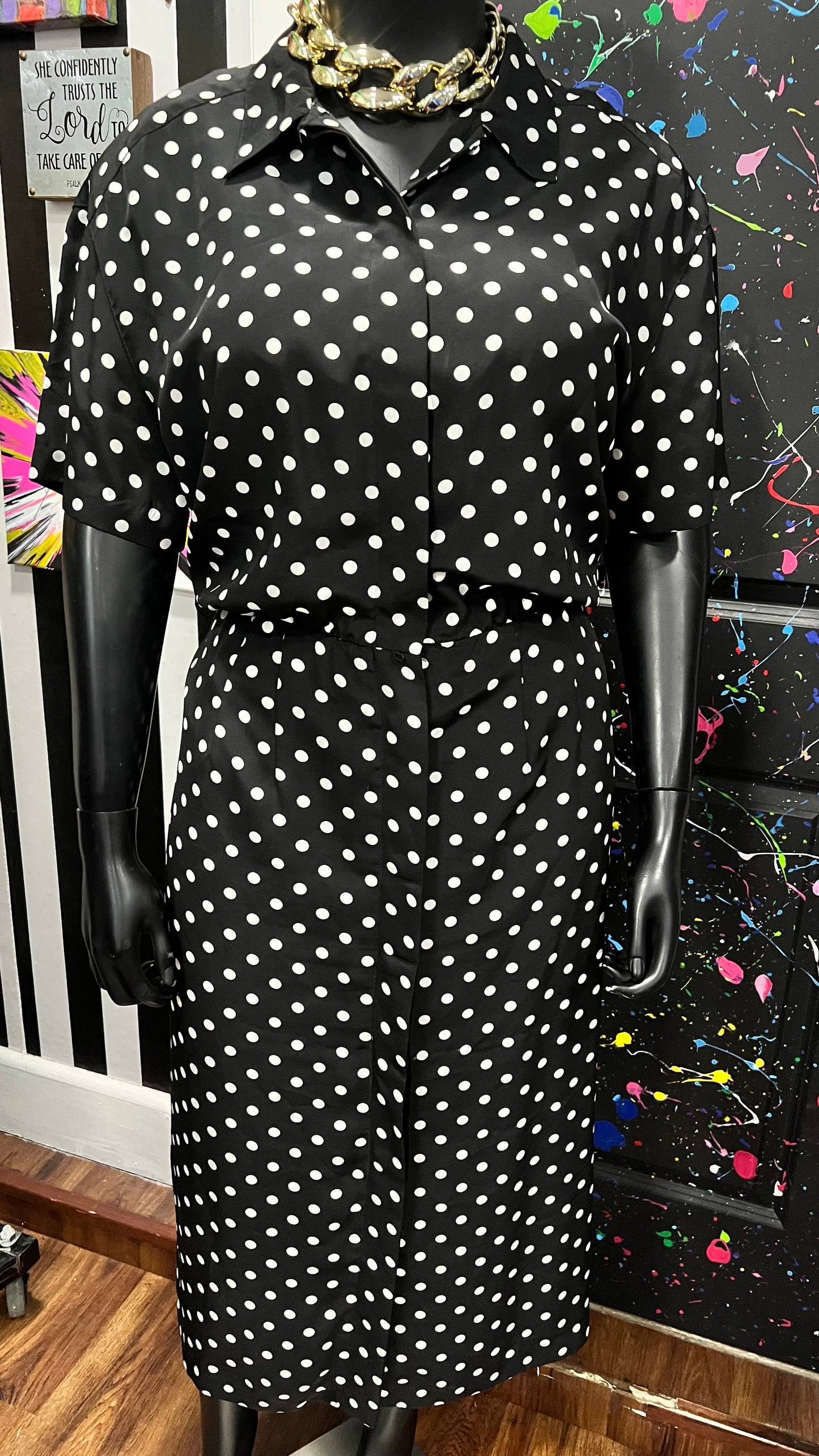 Vintage Polyester Polka Dot Office Dress (18) *KC