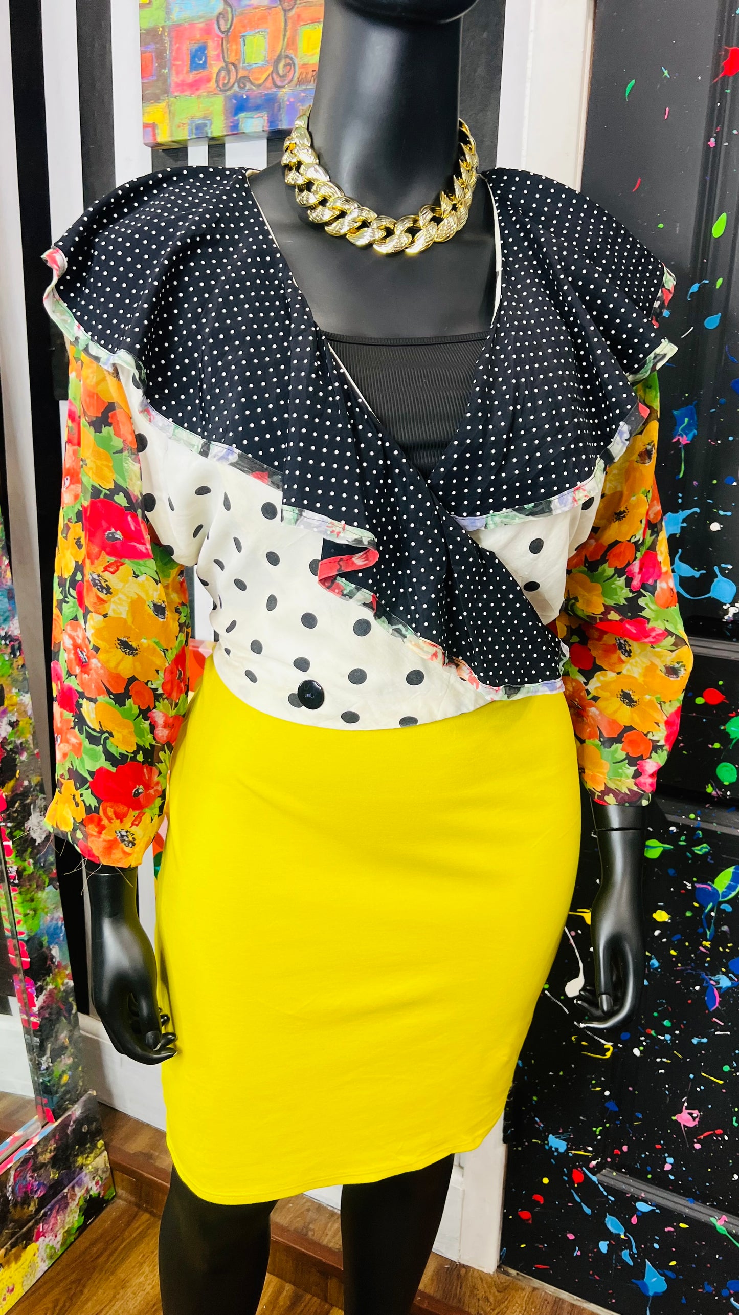 Vintage Sheer Arms Polka Dot Cropped Blouse (24)