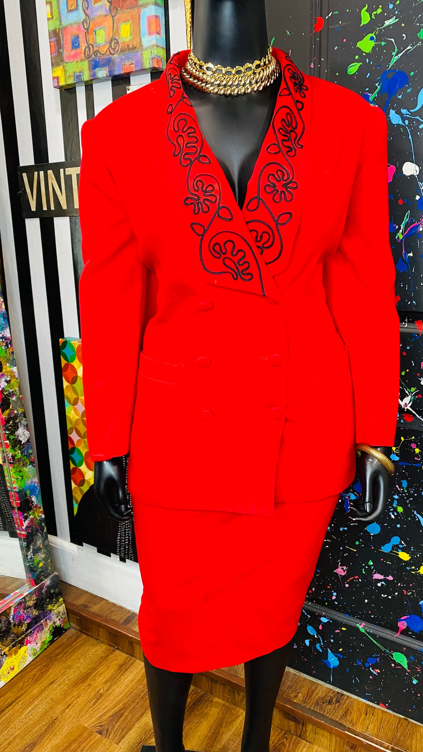 Vintage Red & Black Skirt Suit (24)