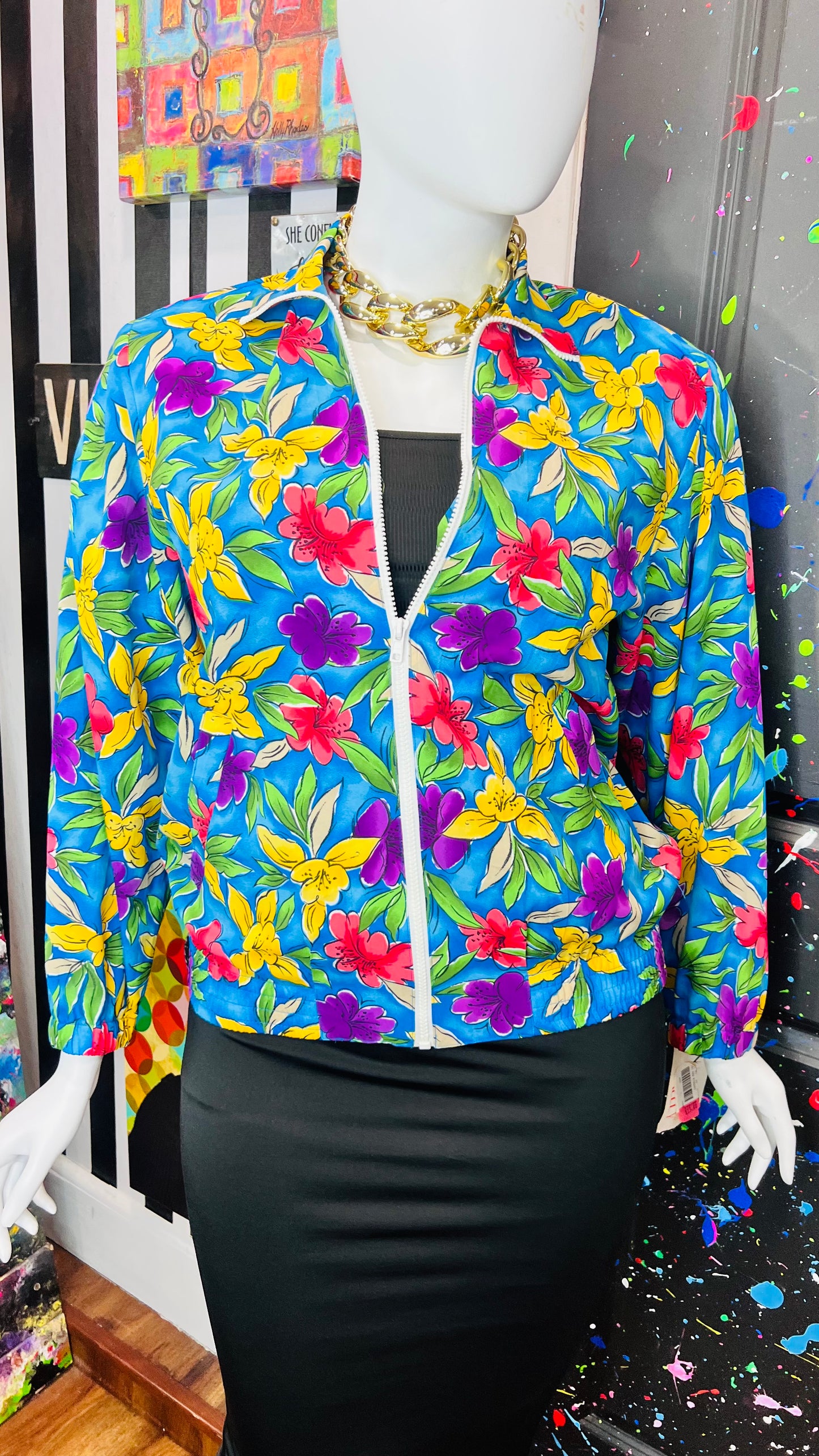Vintage Deadstock- New w/ Tags Floral Windbreaker Jacket (18)