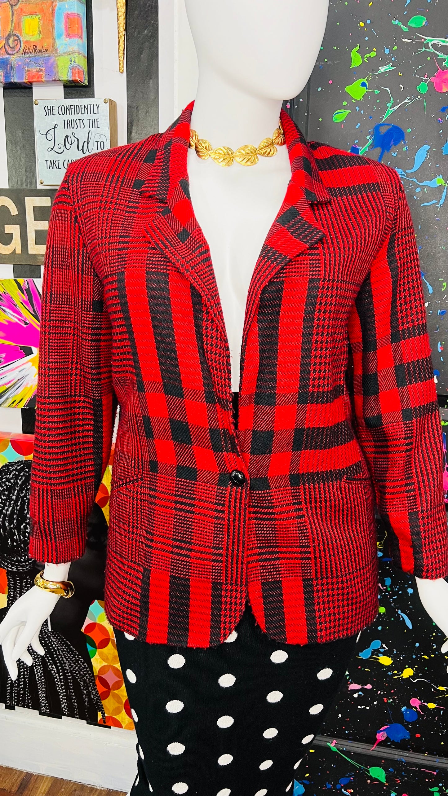 Vintage Red & Black Striped Blazer (16)