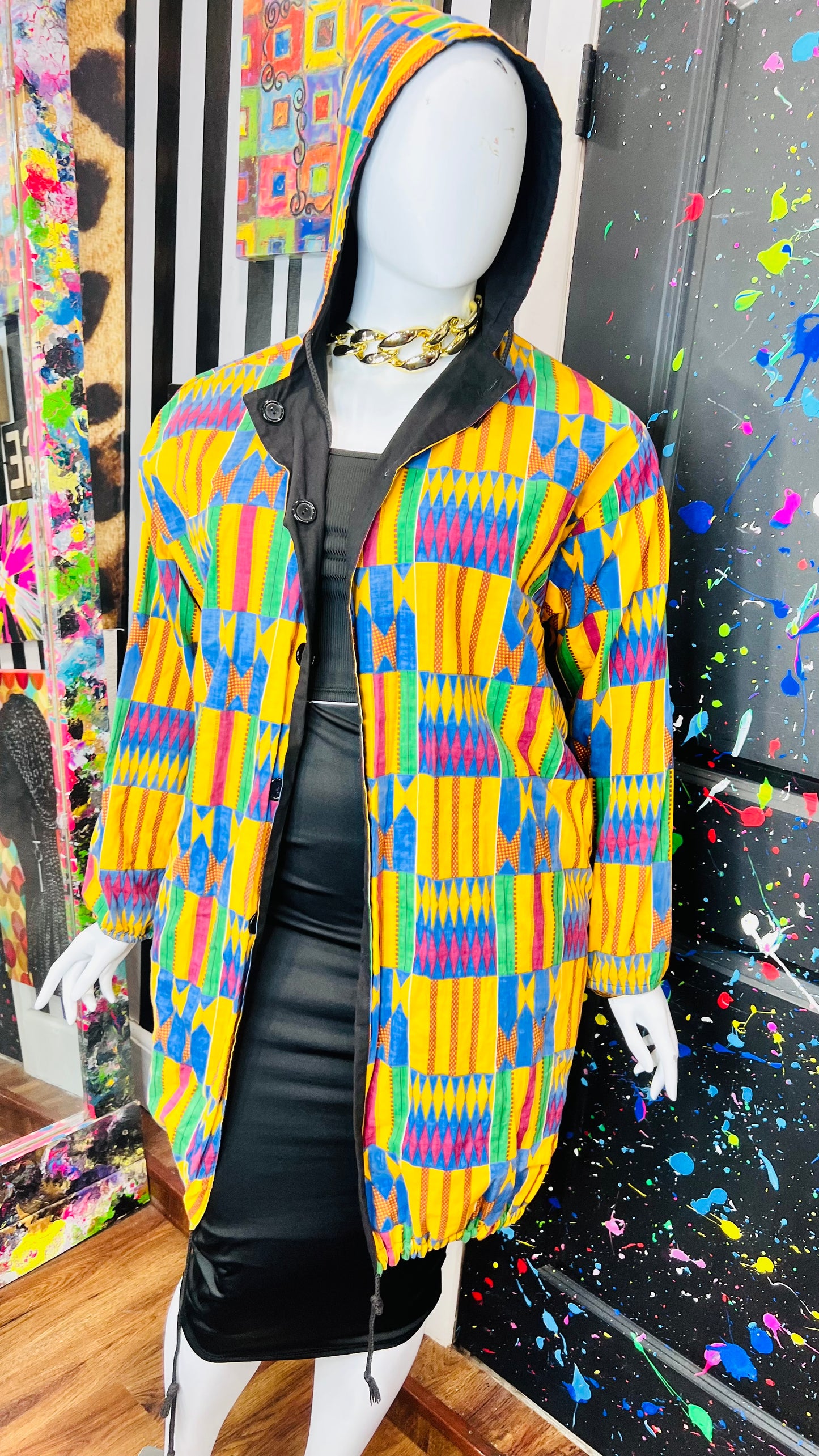 Vintage Traditional African Reversible Hooded Jacket (20)