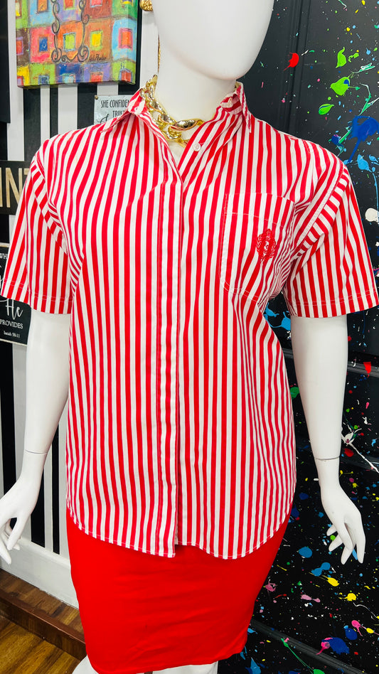 Vintage Cotton Red & White Striped Blouse (22W)