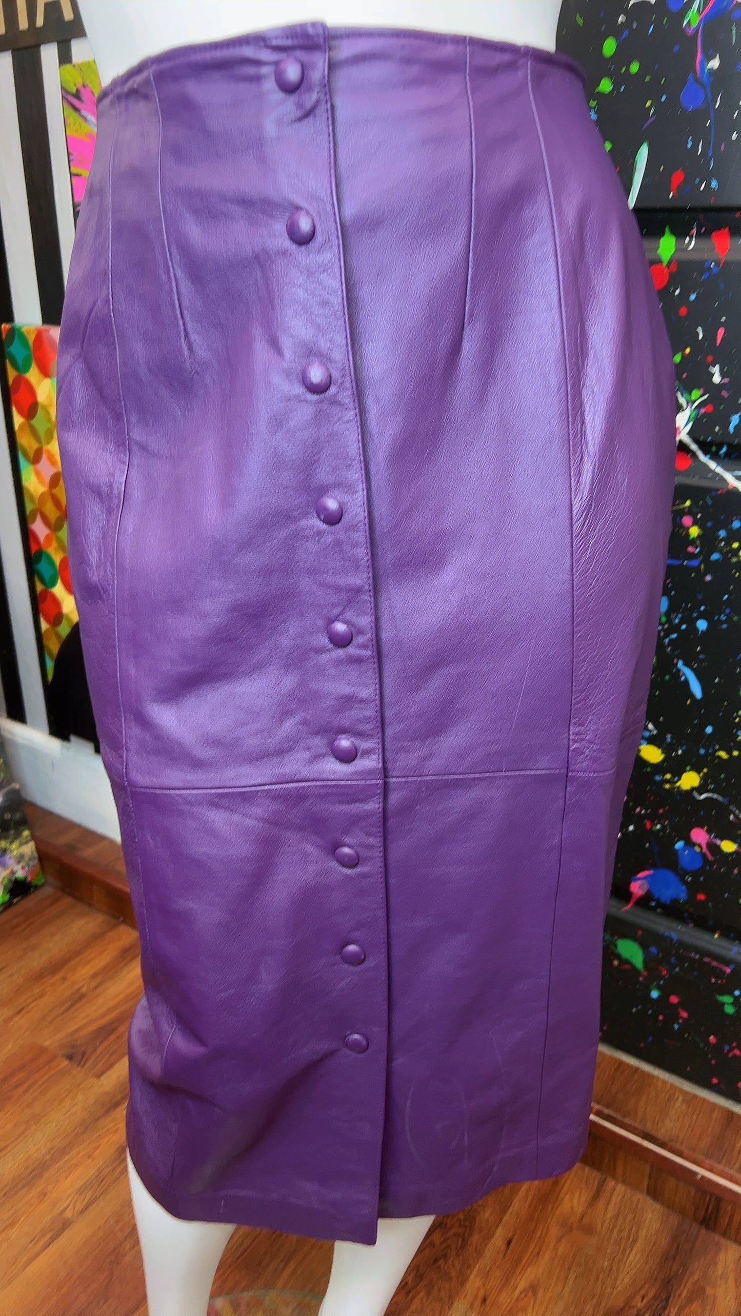 Vintage Diana Marco Genuine Leather Purple Front Button Skirt (18W)